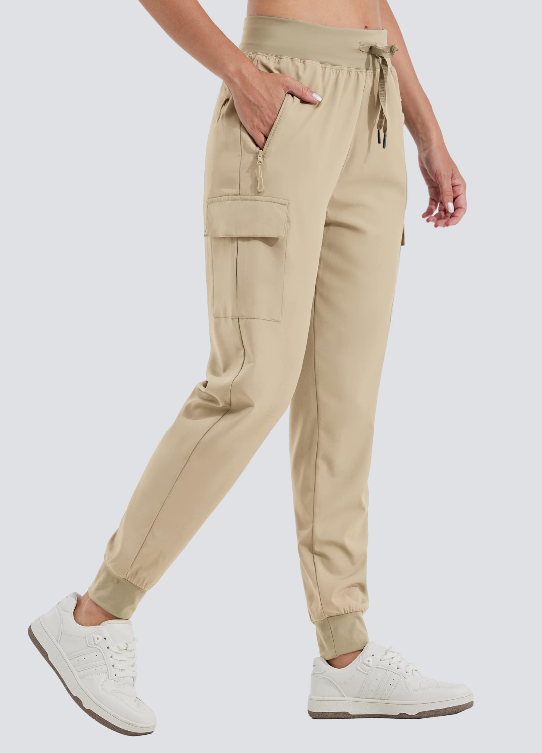 Women's Outdoor Trek Cargo Joggers_LightKhaki_model1