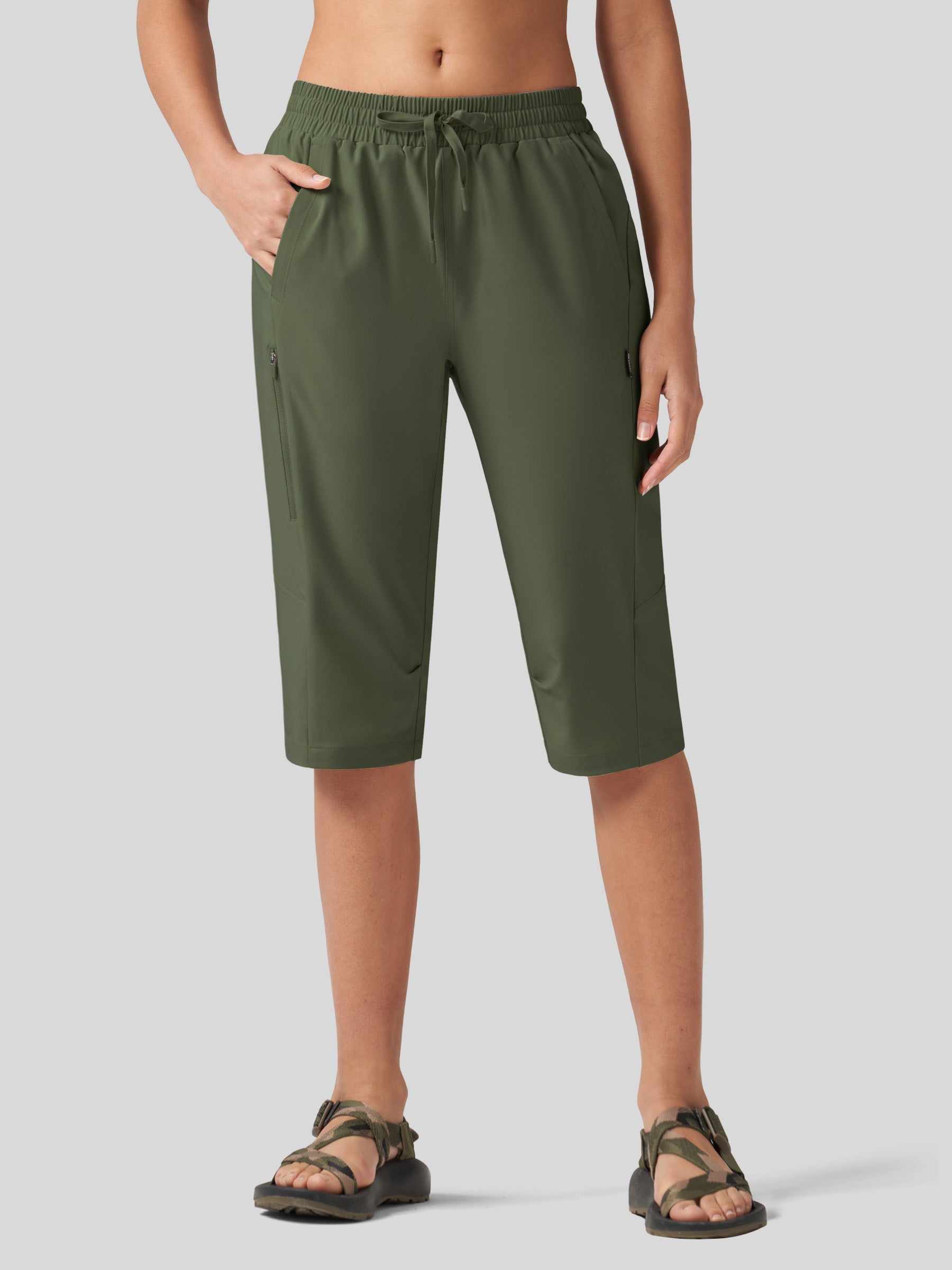 Willit Women's 15 Inch Long Hiking Shorts in army green1
