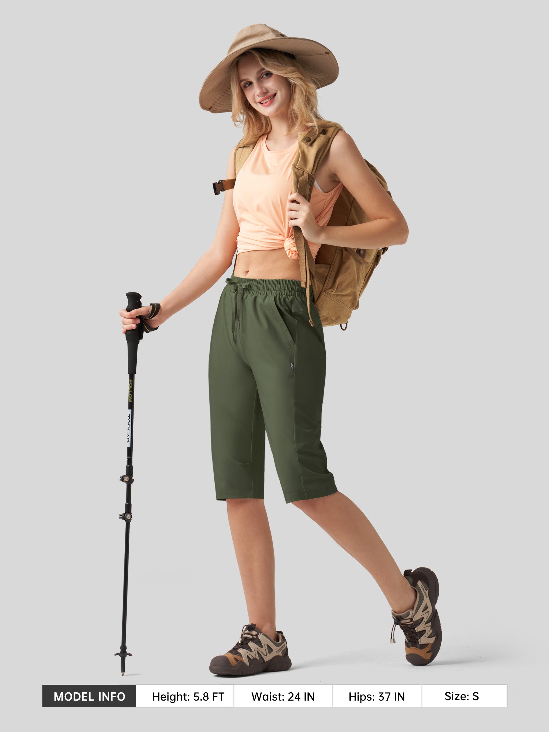 Willit Women's 15 Inch Long Hiking Shorts in army green4