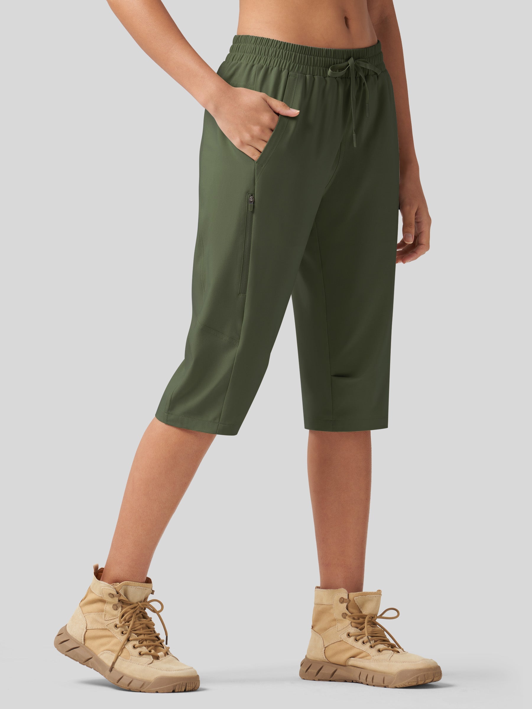 Willit Women's 15 Inch Long Hiking Shorts in army green2
