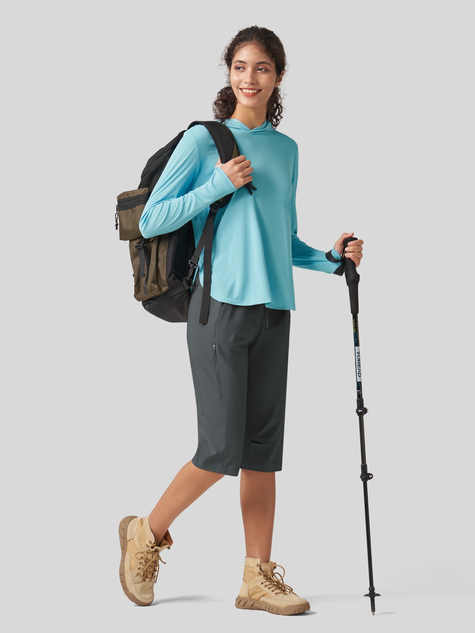 Willit Women's 15 Inch Long Hiking Shorts in deep gray4