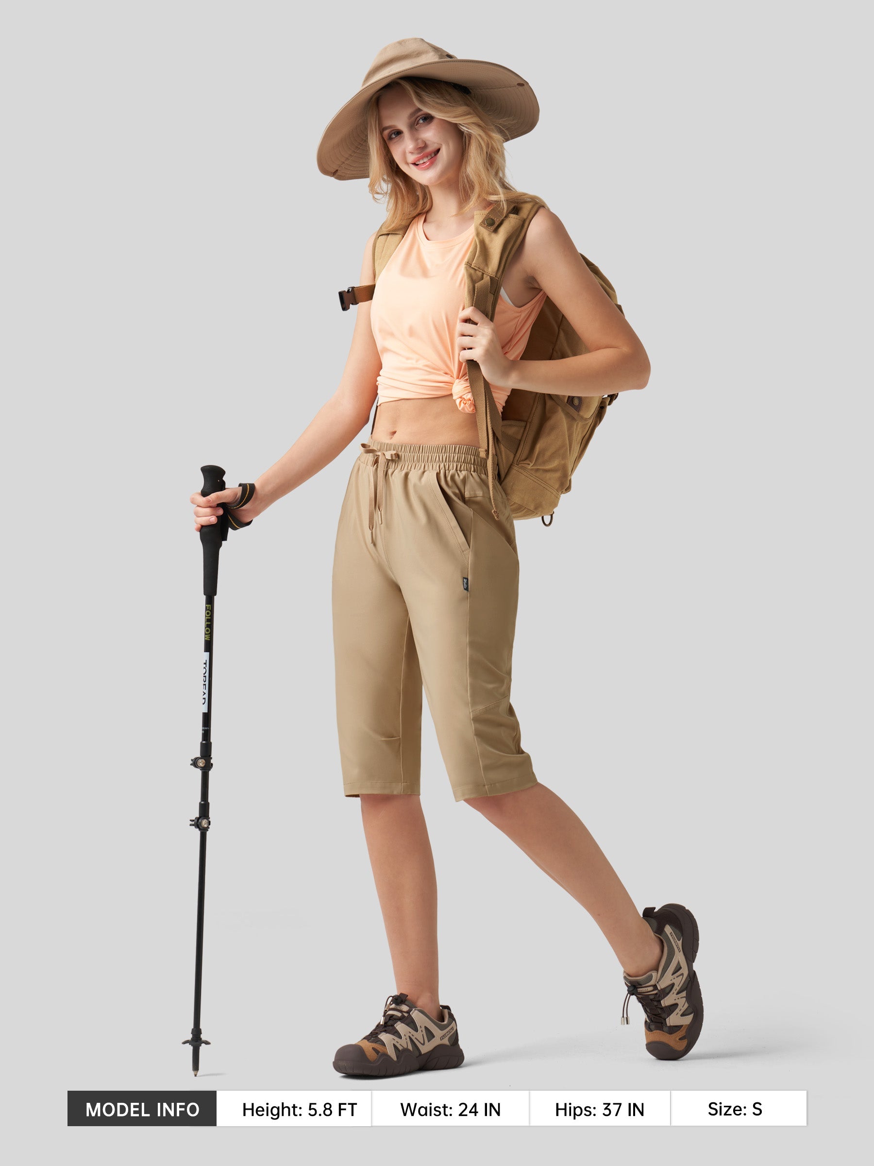 Willit Women's 15 Inch Long Hiking Shorts in deep khaki5