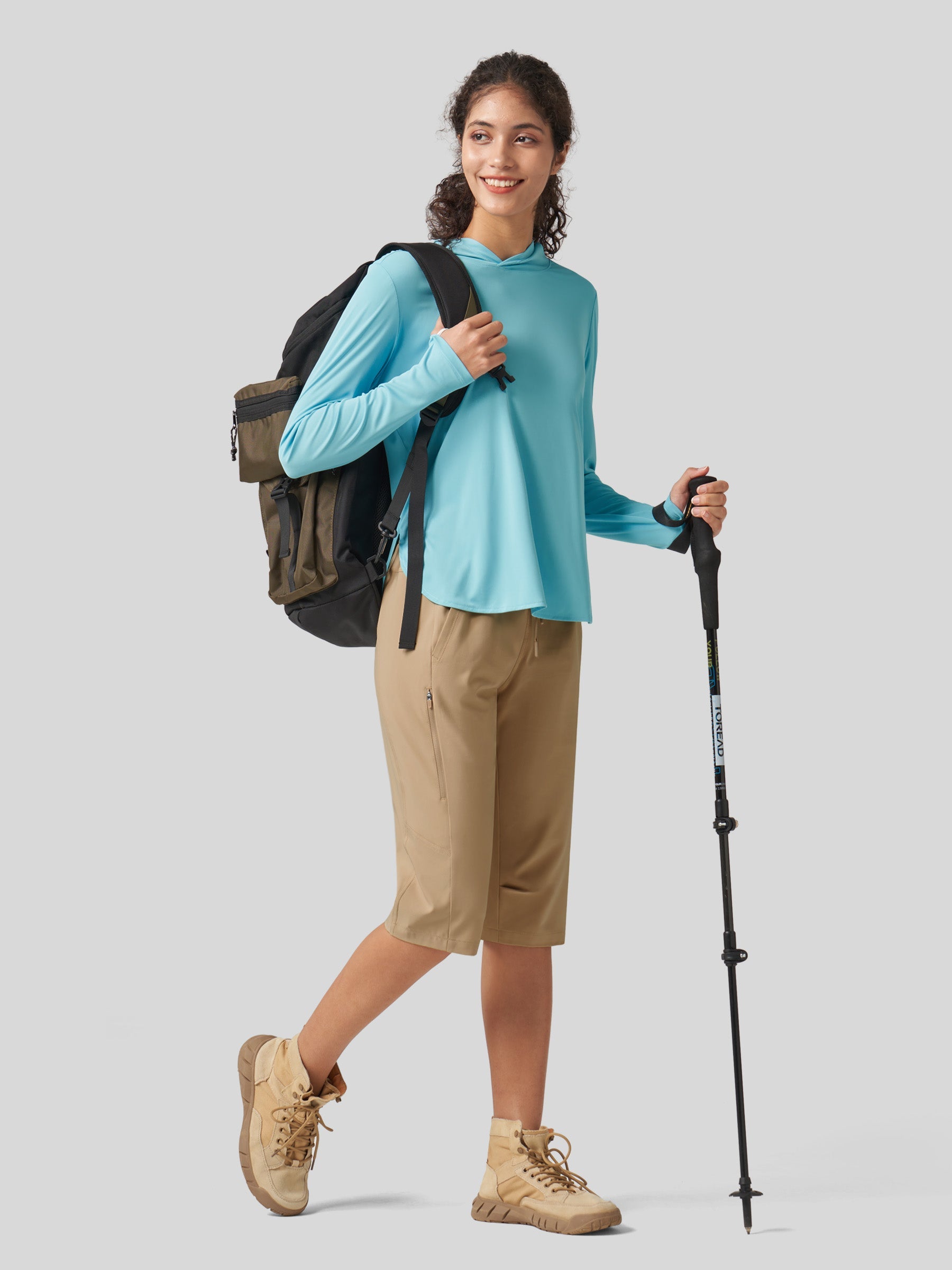 Willit Women's 15 Inch Long Hiking Shorts in deep khaki4