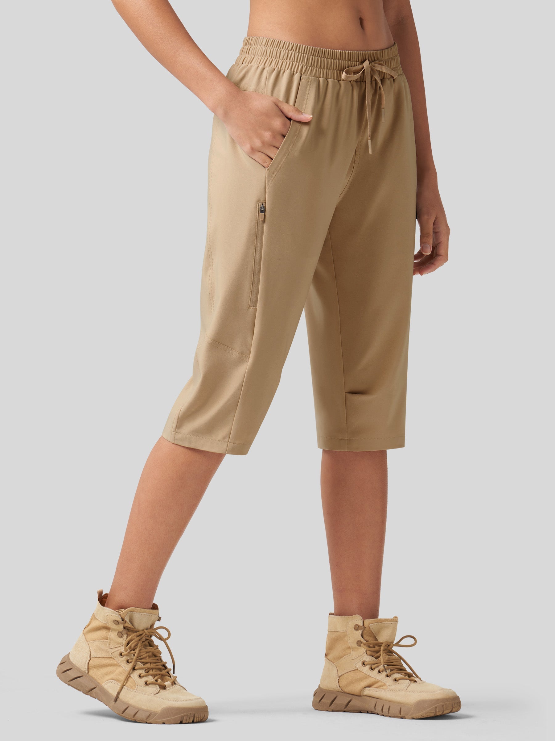 Willit Women's 15 Inch Long Hiking Shorts in deep khaki2