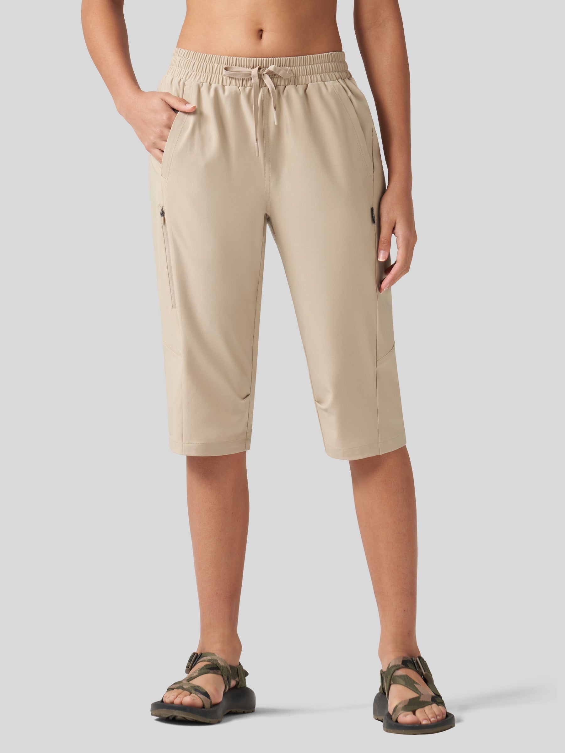 Willit Women's 15 Inch Long Hiking Shorts in khaki1