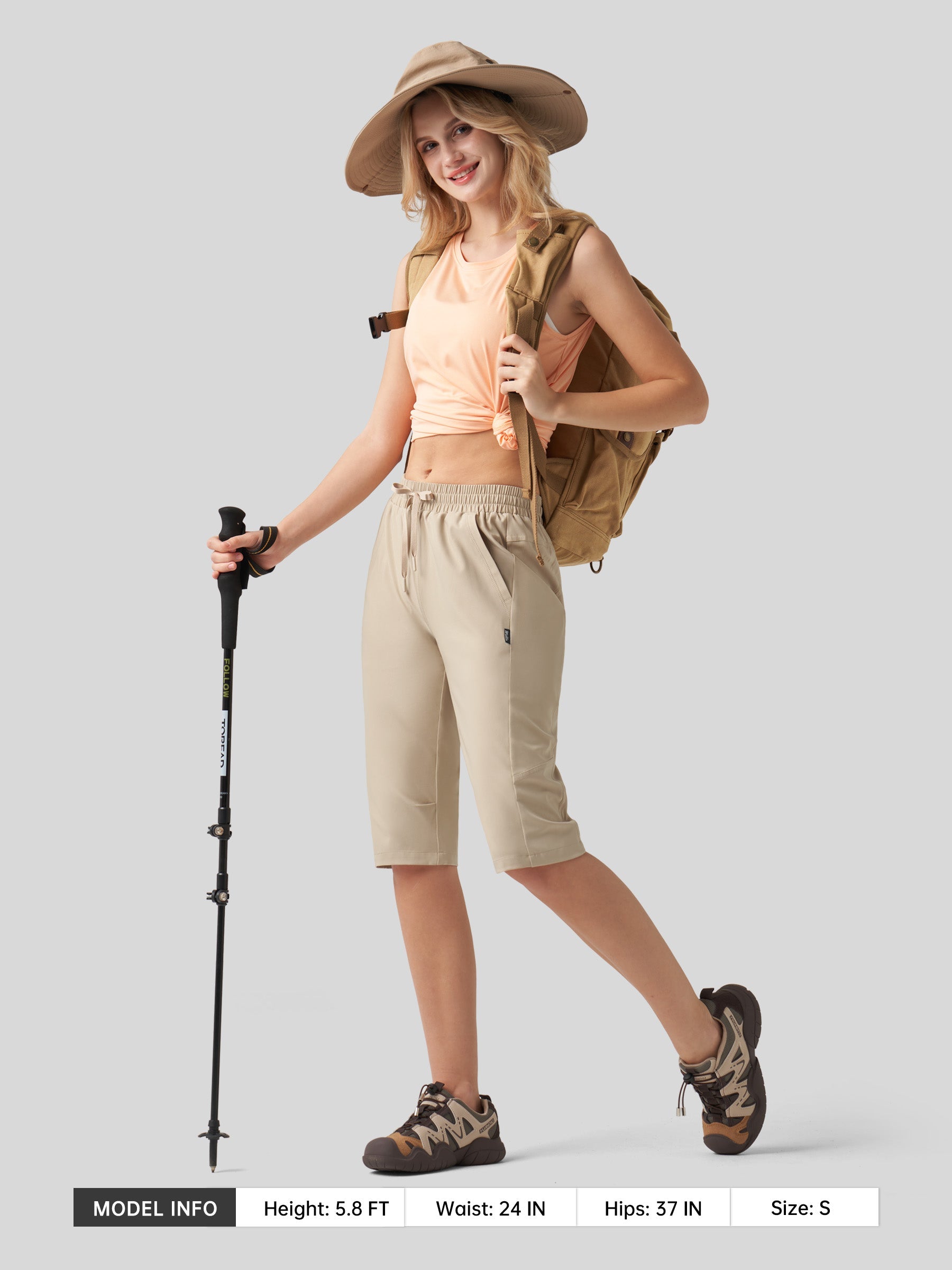 Willit Women's 15 Inch Long Hiking Shorts in khaki5