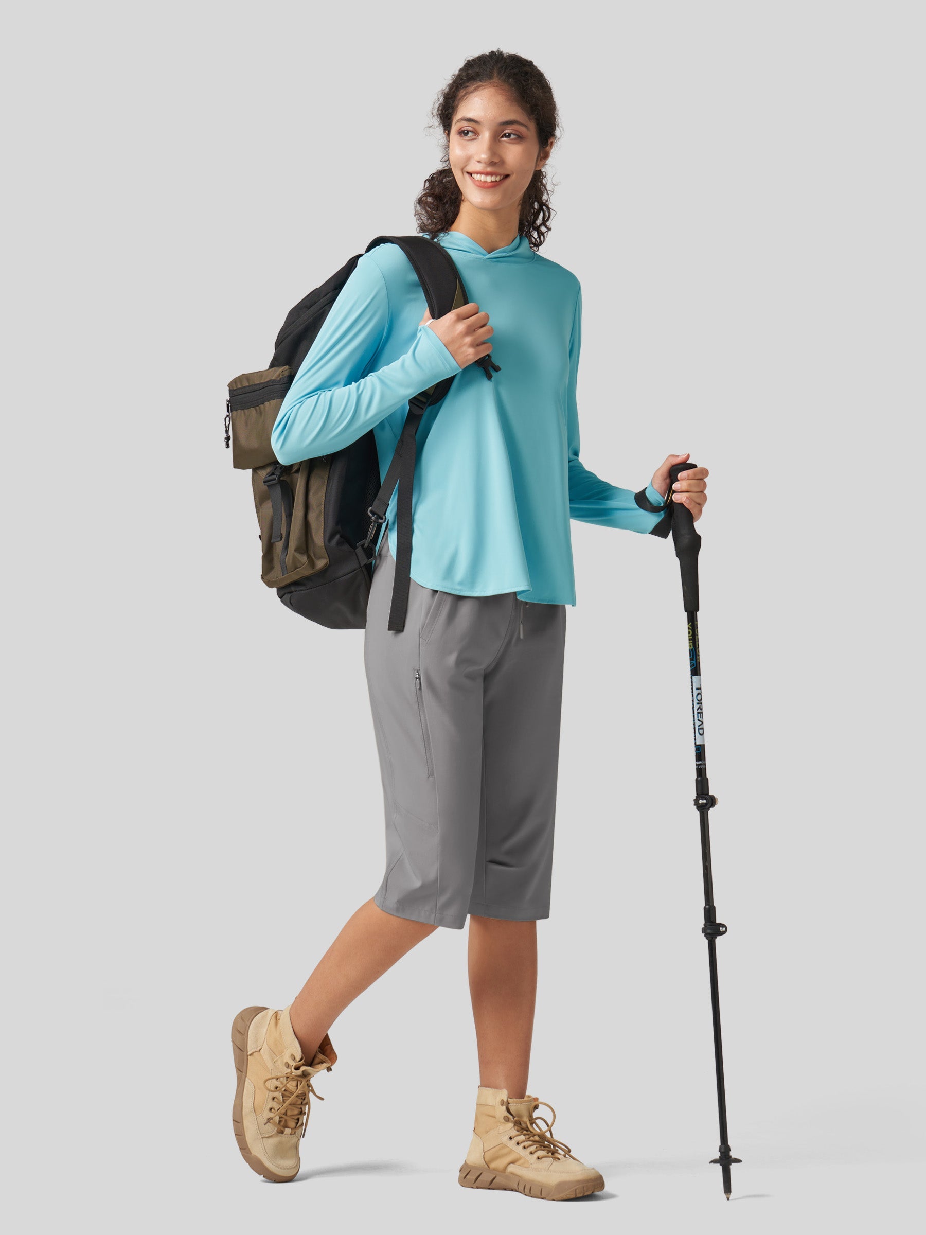 Willit Women's 15 Inch Long Hiking Shorts in light gray4