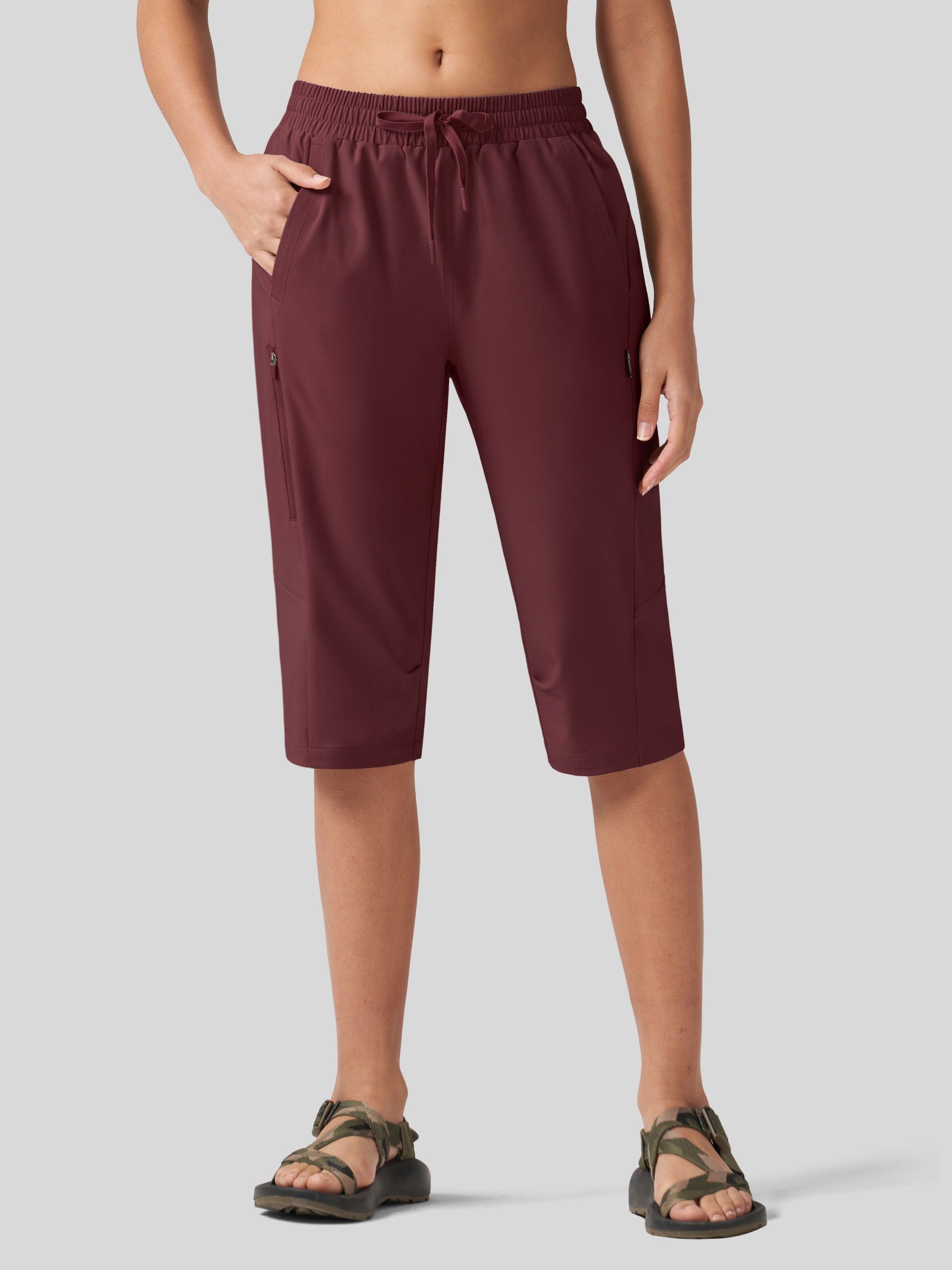 Willit Women's 15 Inch Long Hiking Shorts in wine red1