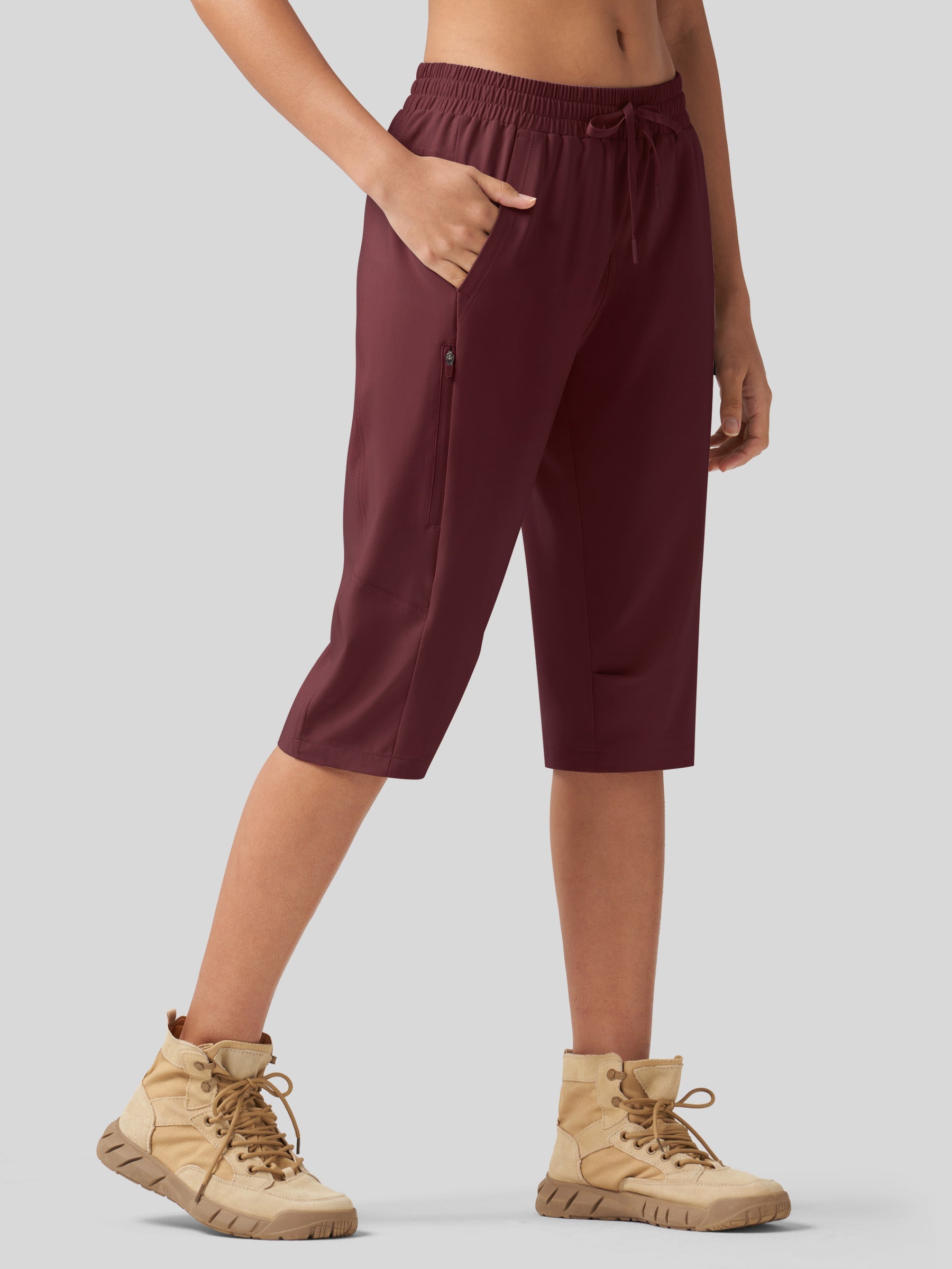 Willit Women's 15 Inch Long Hiking Shorts in wine red3