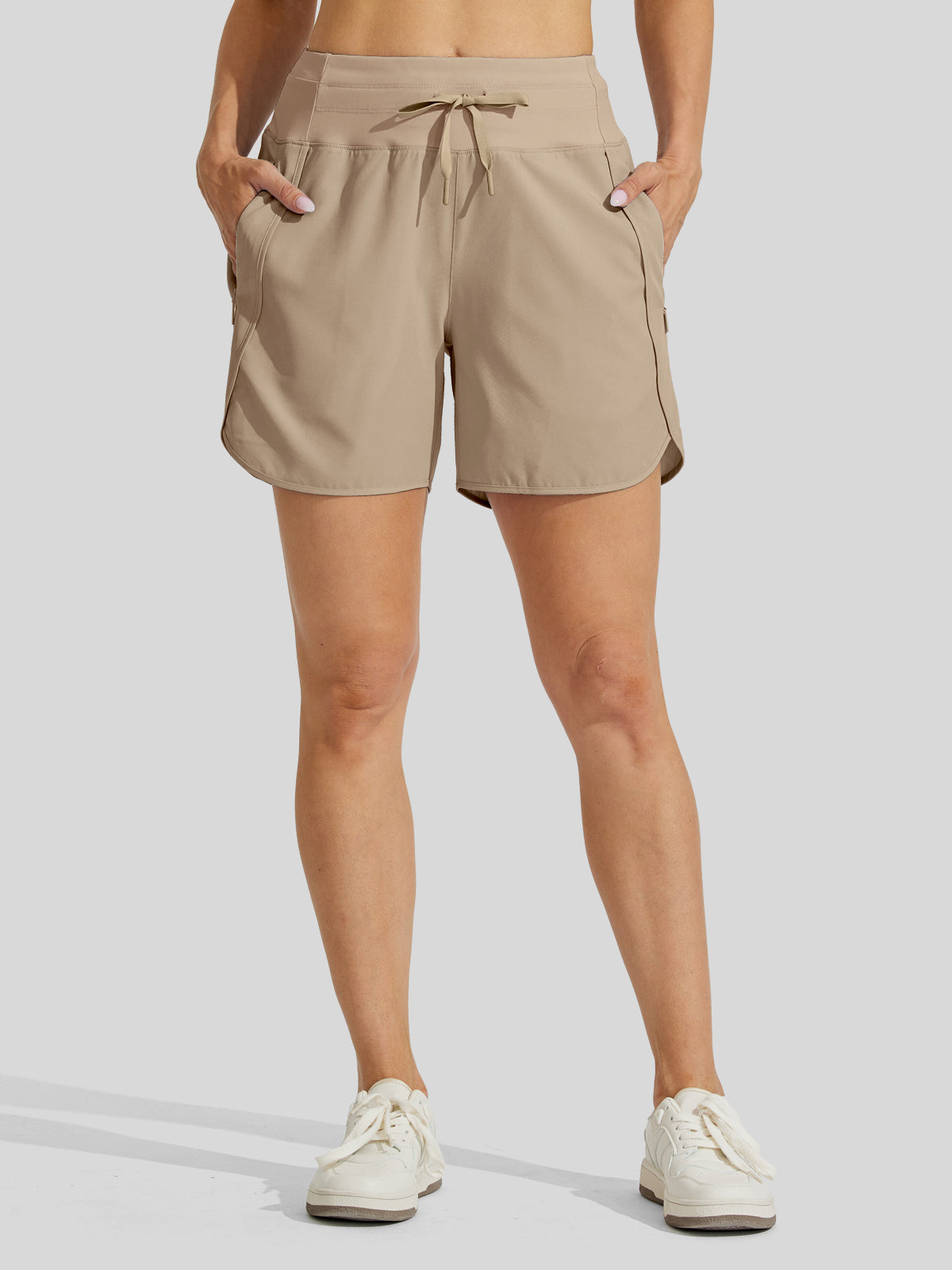 Willit Womens Active 5 Inch Shorts in khaki1