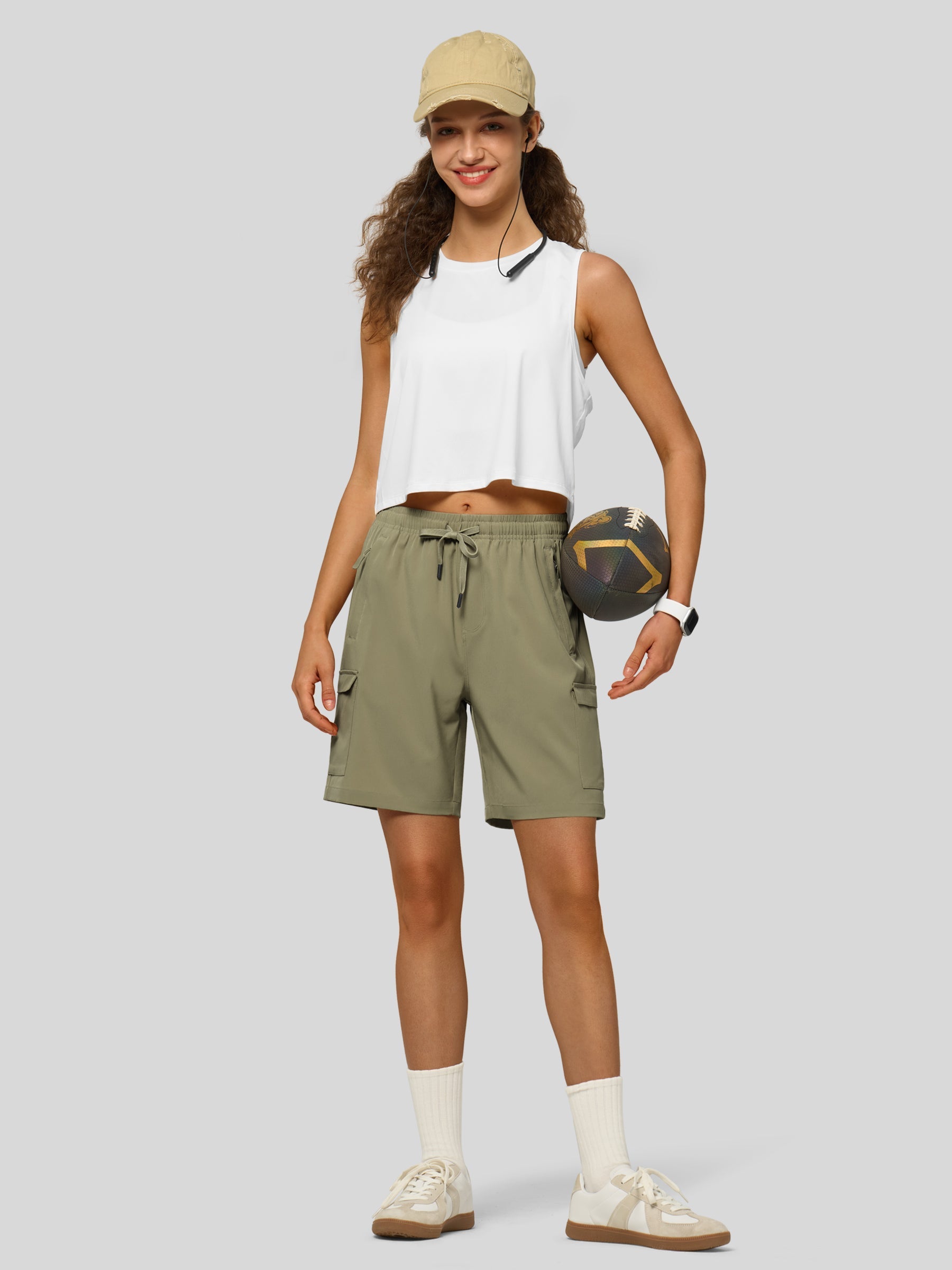 Willit Women's Active Trek Shorts 7 Inch in sage green5