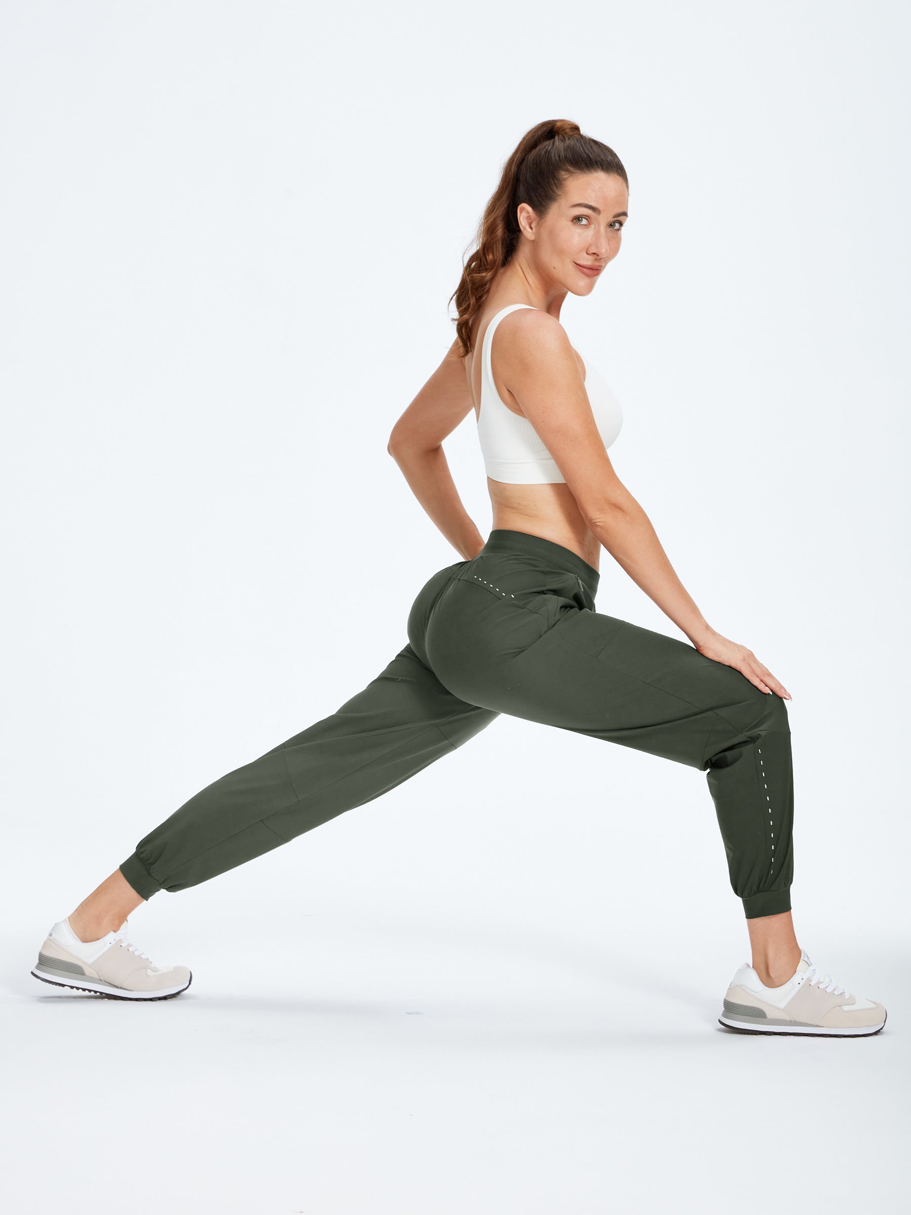 Women's Running Joggers Green_model3