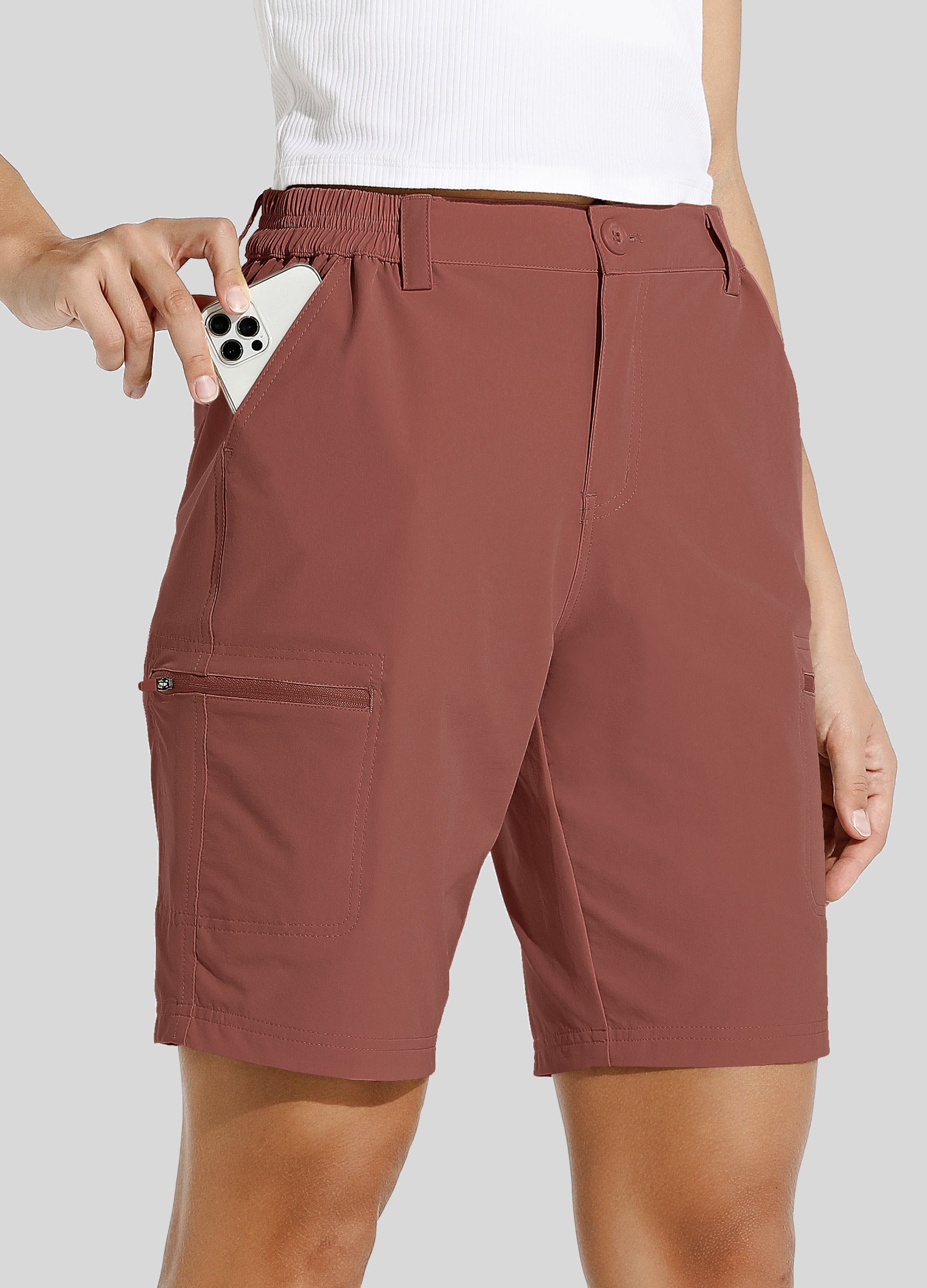 Womens Bermuda Cargo Shorts 10 Inch cacao1