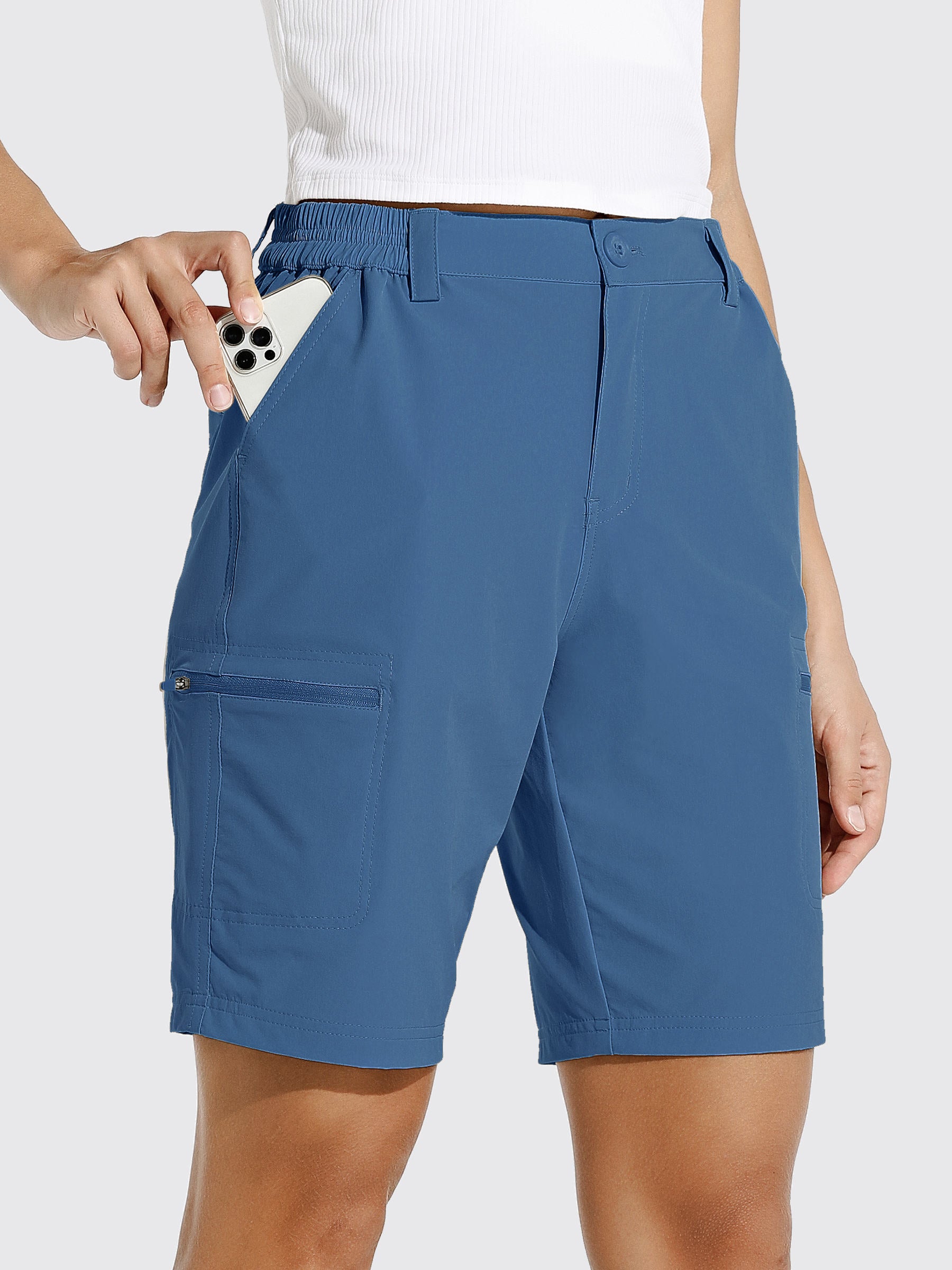 Womens Bermuda Cargo Shorts 10 Inch stone blue1
