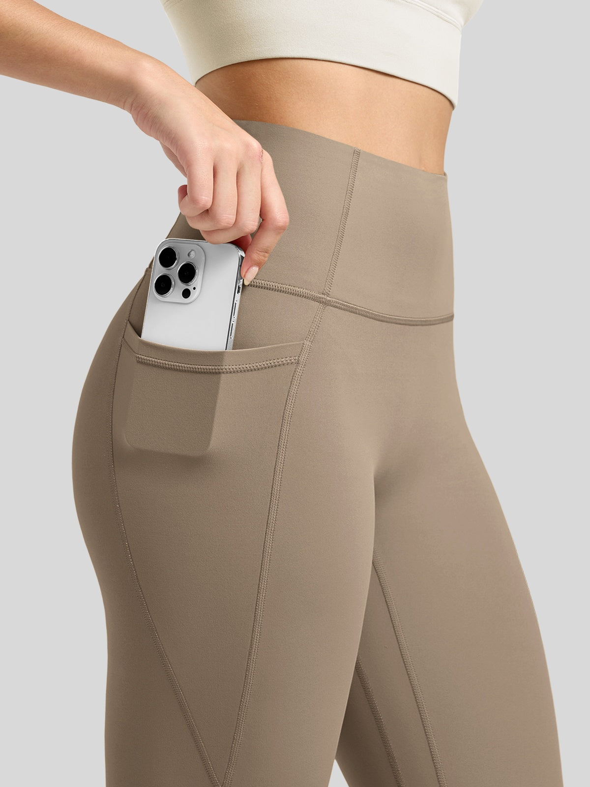 Willit Women's Butterflux Pocket Leggings-25 Inch in dusty in taupe