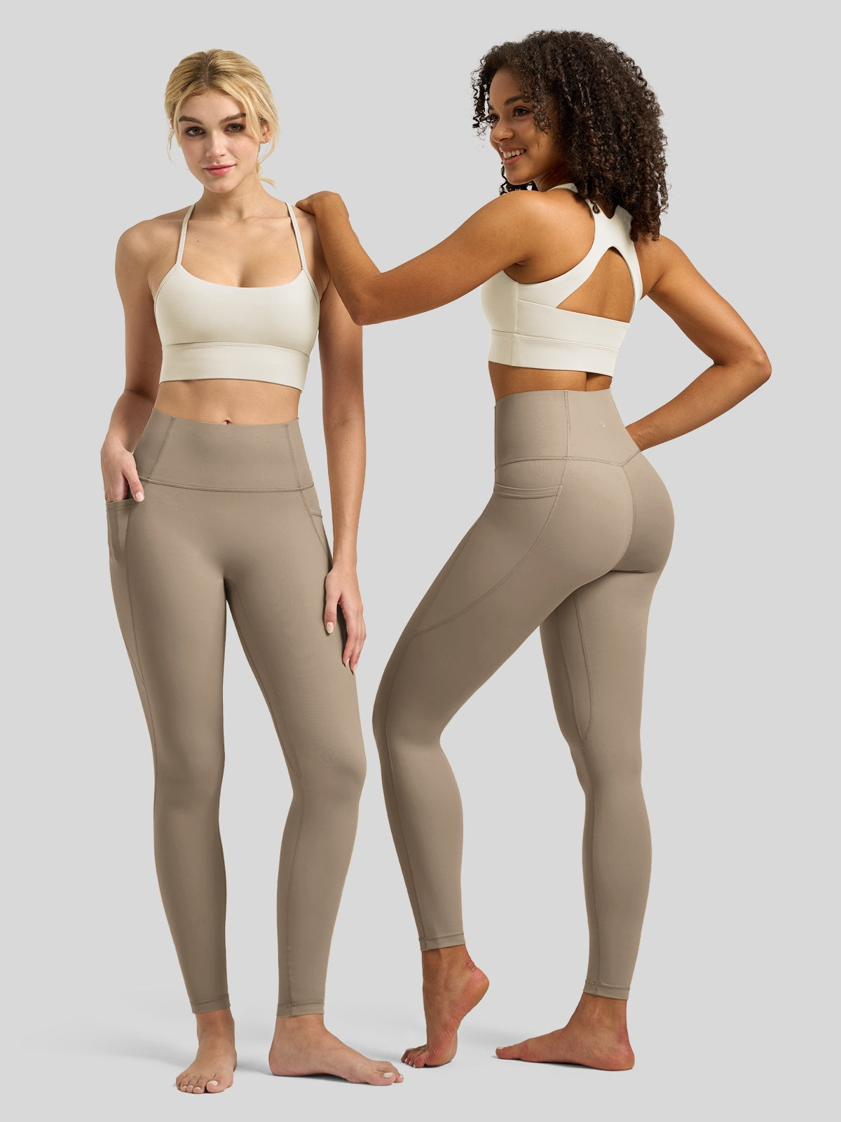 Willit Women's Butterflux Pocket Leggings-25 Inch in dusty in taupe