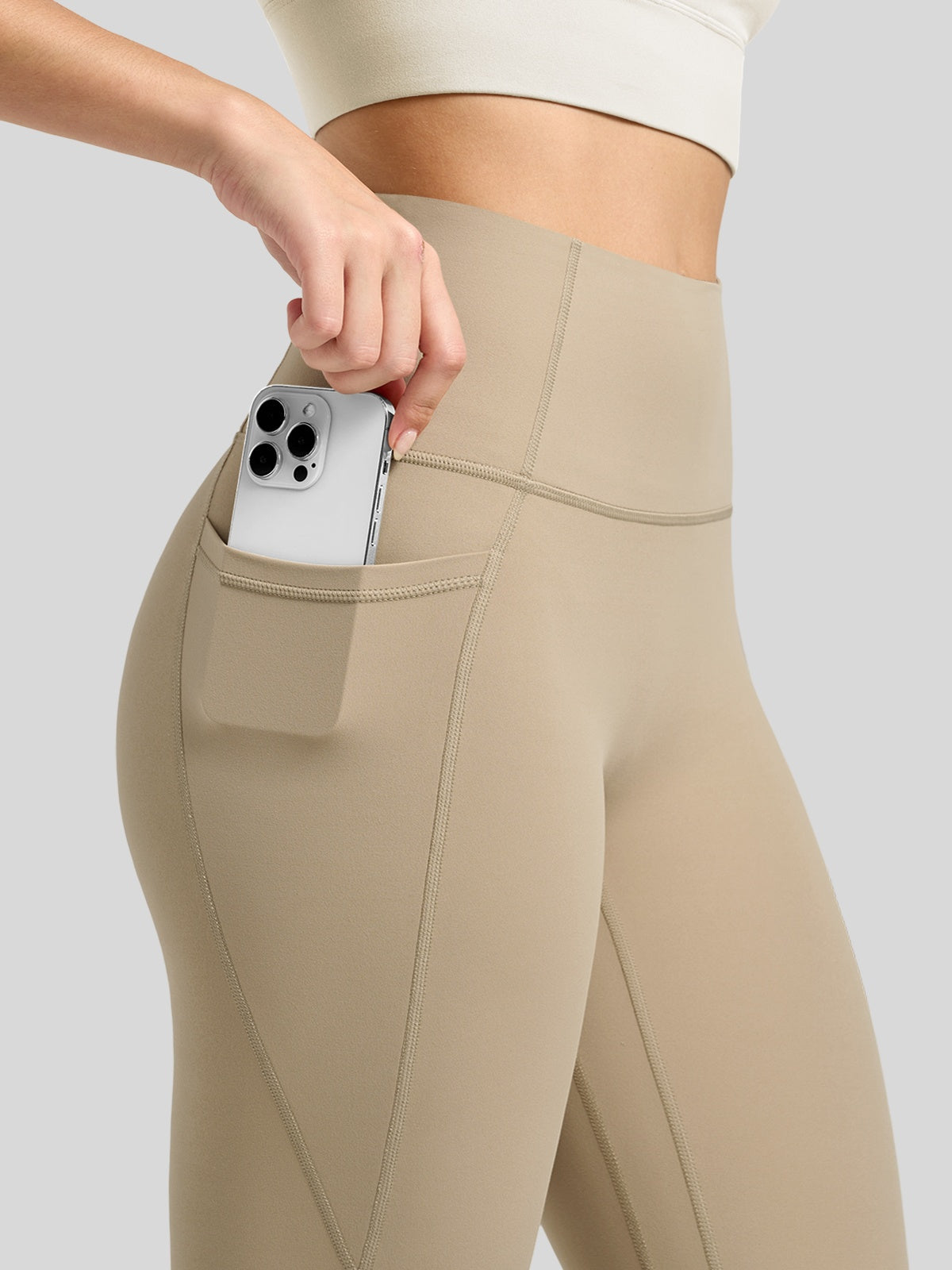 Willit Women's Butterflux Pocket Leggings-25 Inch in dusty in khaki