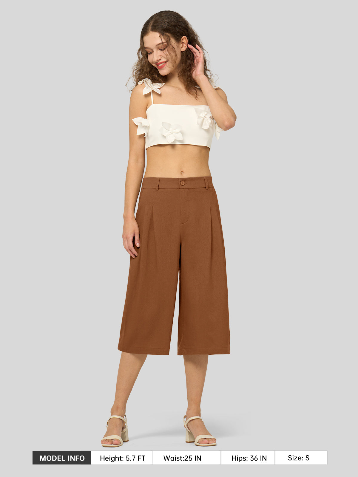 Willit Women's Cotton Linen Pleated Capri 16 Inch_caramel