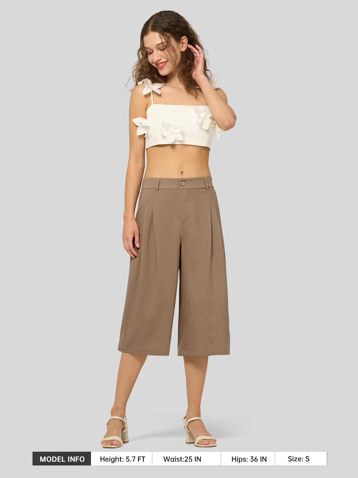 Willit Women's Cotton Linen Pleated Capri 16 Inch_deep khaki