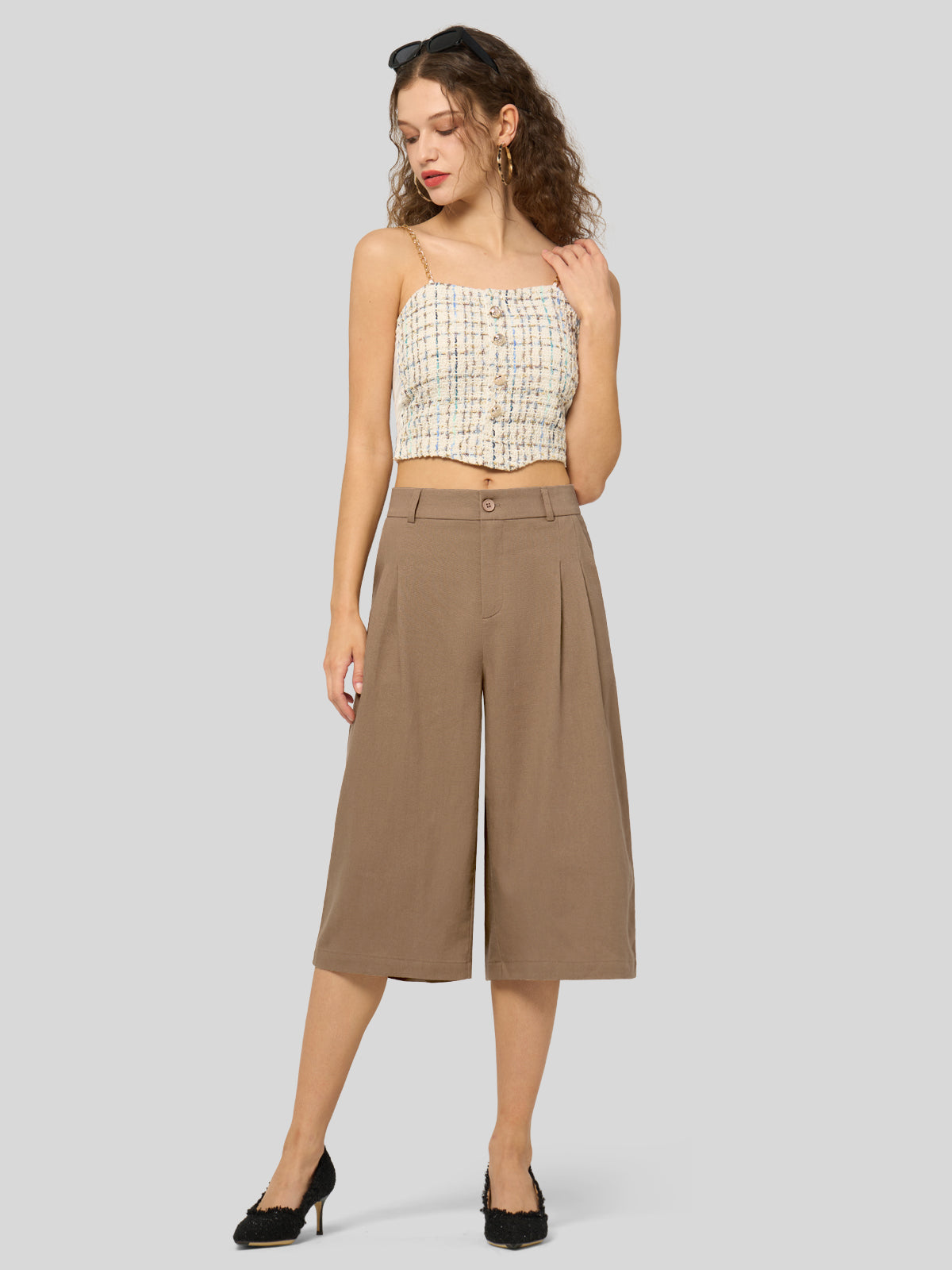 Willit Women's Cotton Linen Pleated Capri 16 Inch_deep khaki