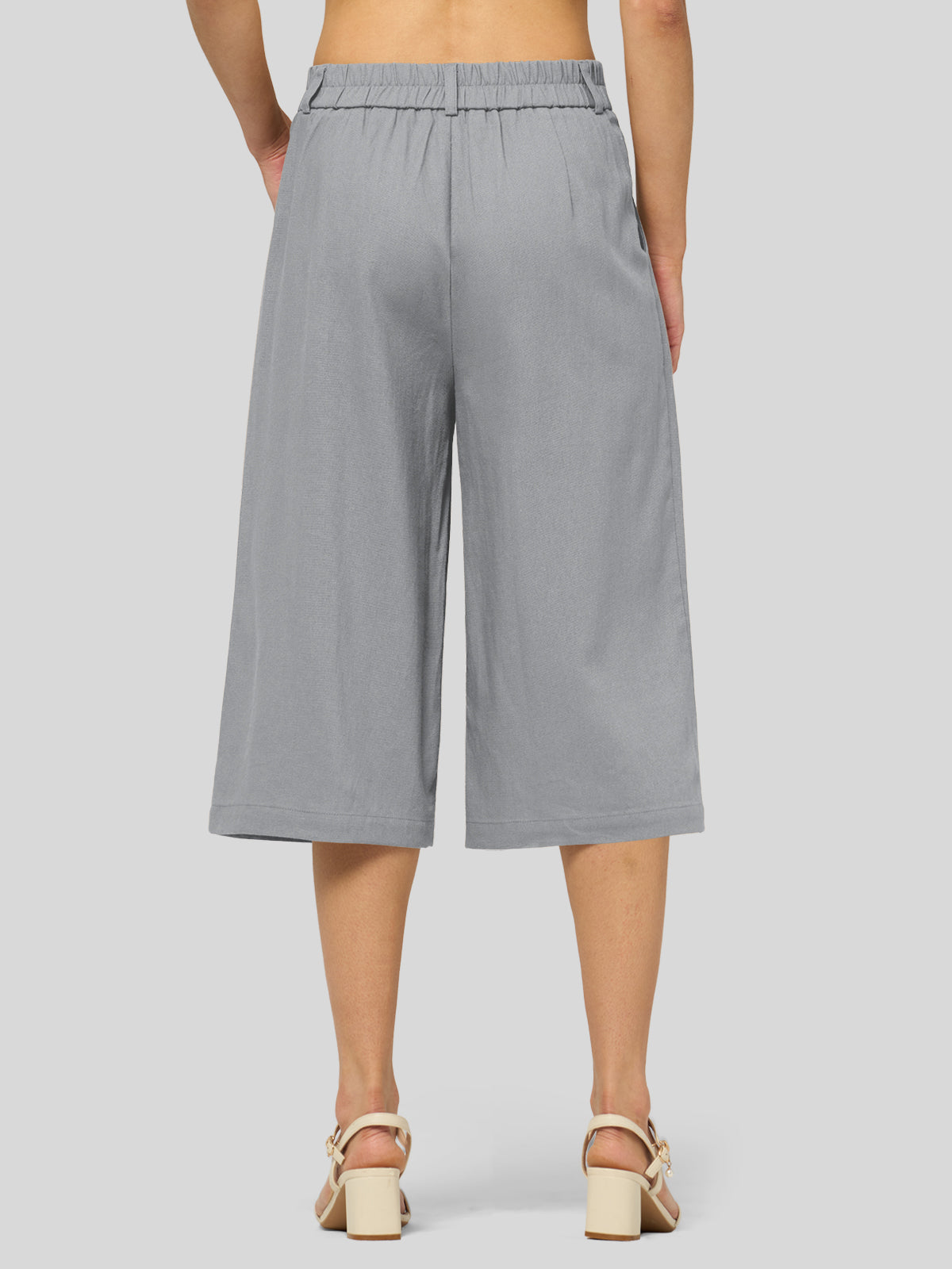 Willit Women's Cotton Linen Pleated Capri 16 Inch_light gray