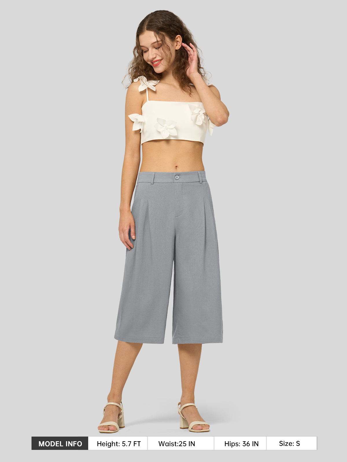 Willit Women's Cotton Linen Pleated Capri 16 Inch_light gray