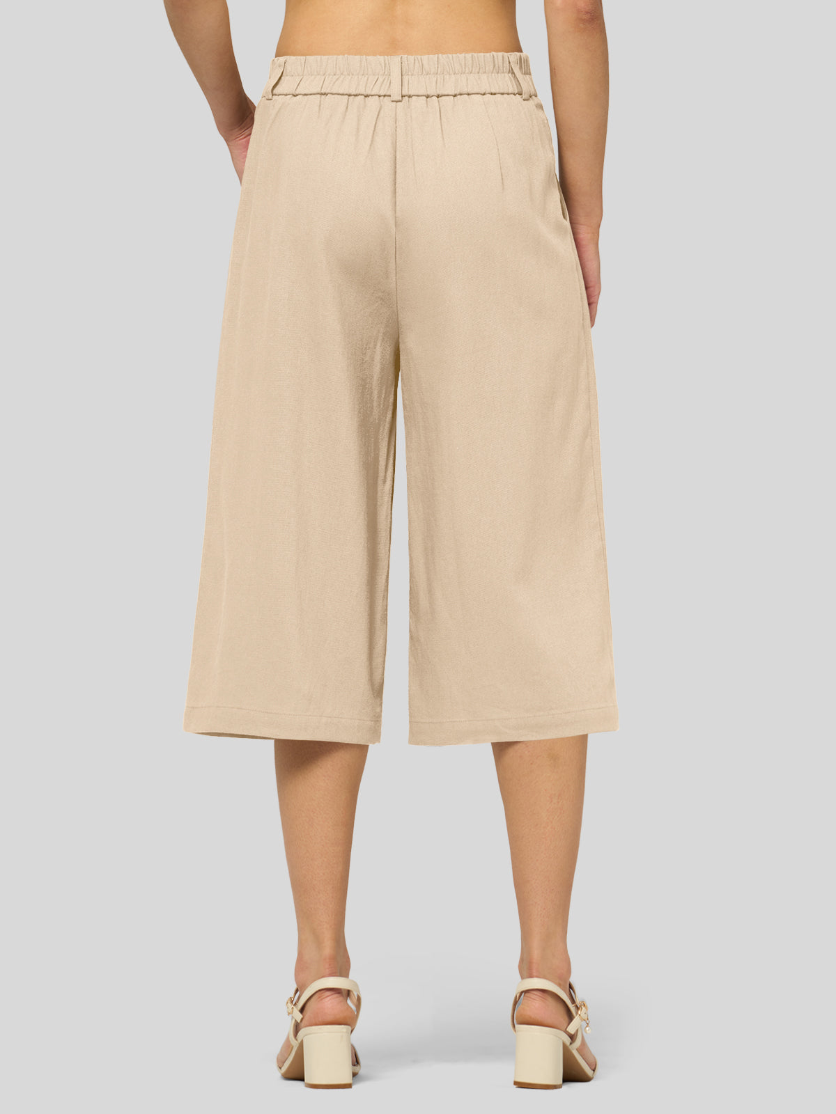 Willit Women's Cotton Linen Pleated Capri 16 Inch_light khaki