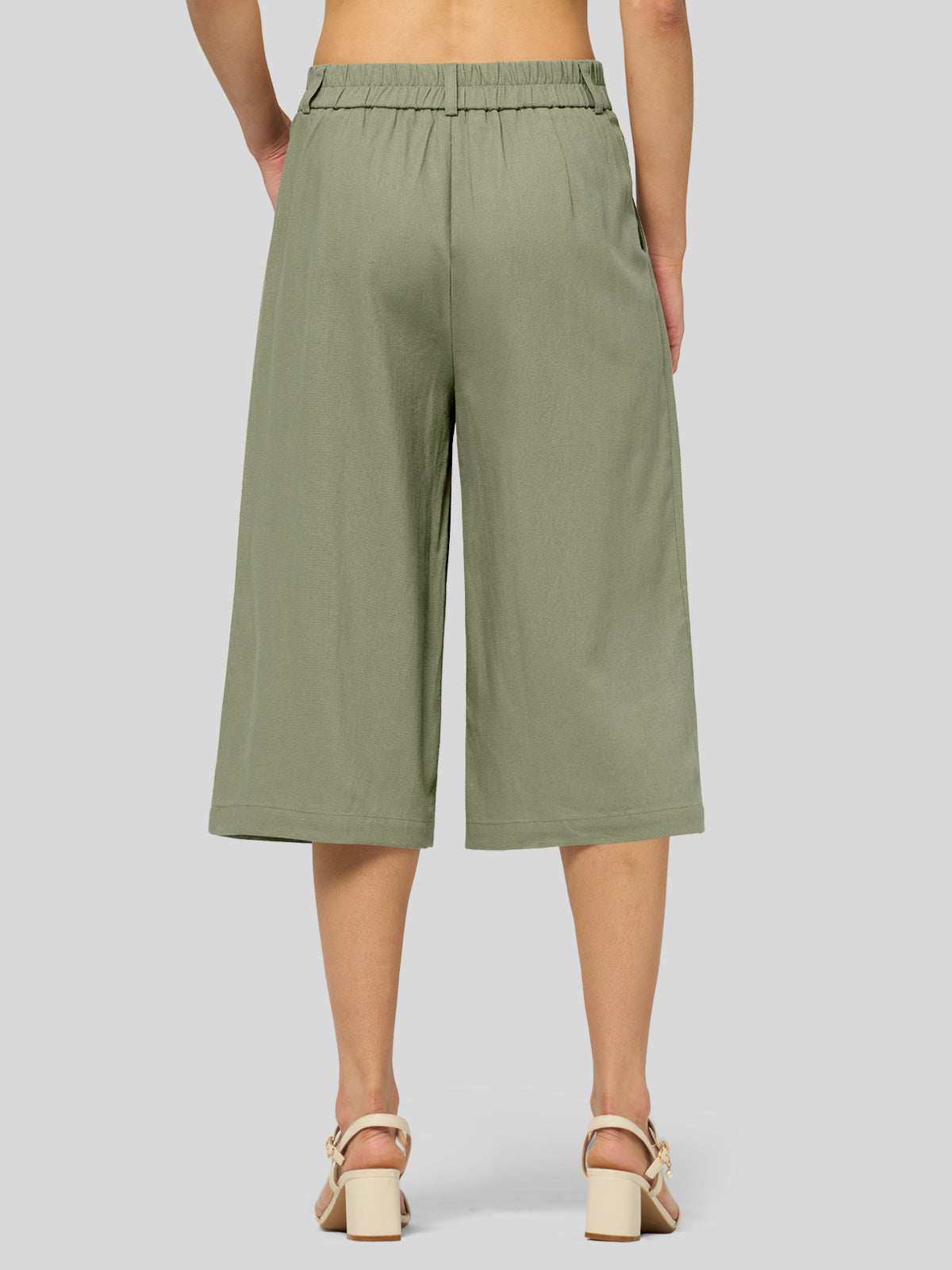 Willit Women's Cotton Linen Pleated Capri 16 Inch_sage green