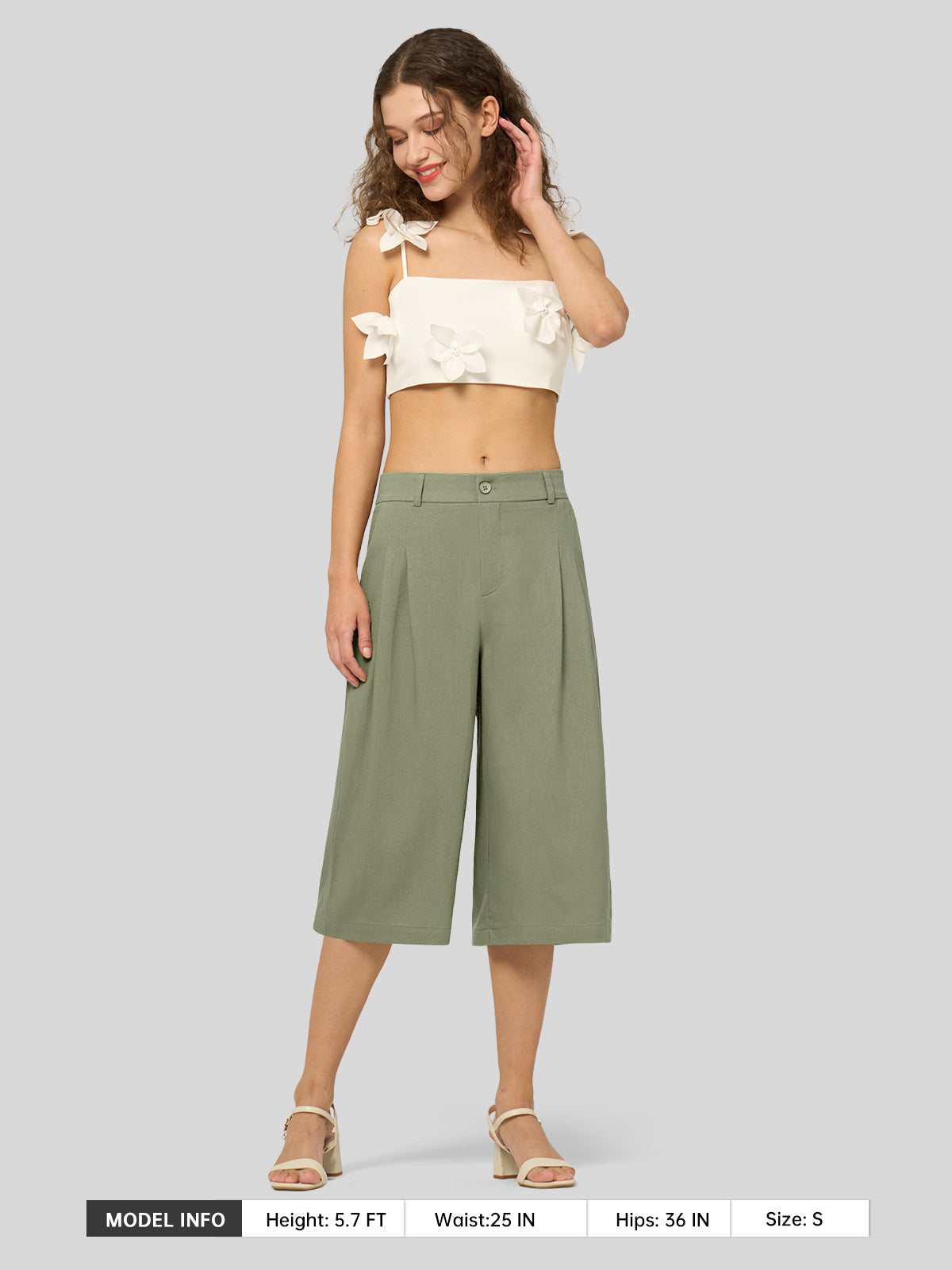 Willit Women's Cotton Linen Pleated Capri 16 Inch_sage green