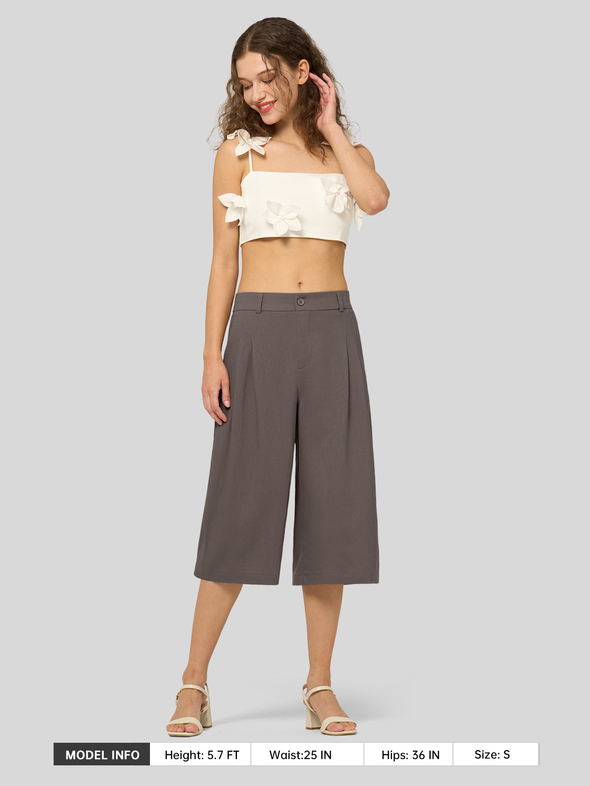 Willit Women's Cotton Linen Pleated Capri 16 Inch_steel gray