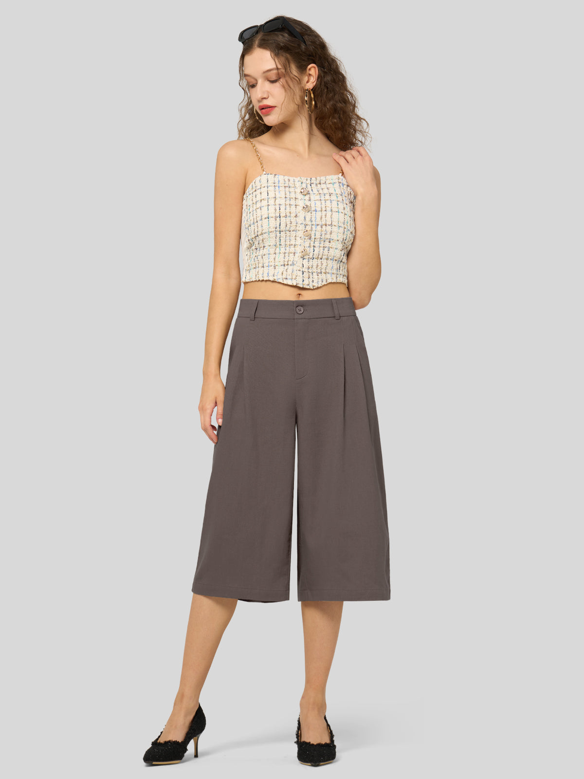 Willit Women's Cotton Linen Pleated Capri 16 Inch_steel gray