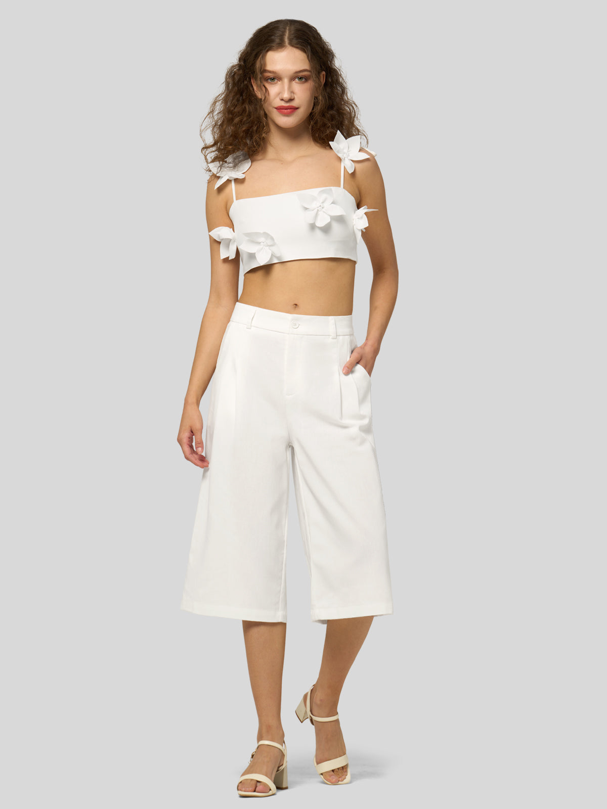 Willit Women's Cotton Linen Pleated Capri 16 Inch_white