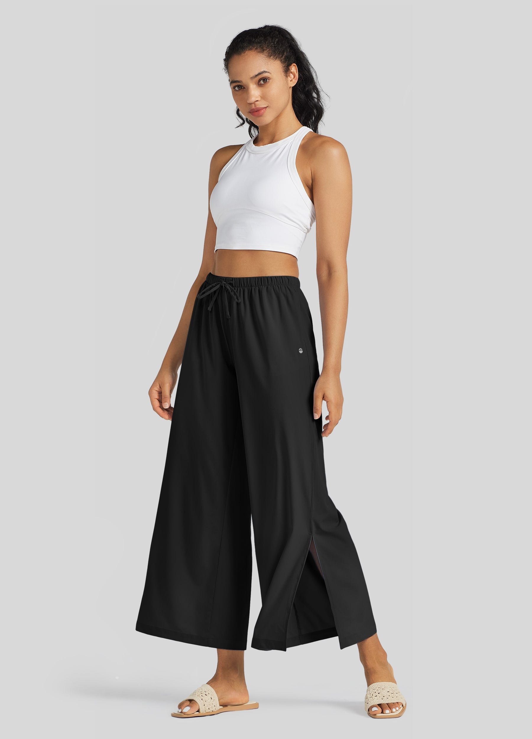 Womens Wide-Leg Cropped Pants black