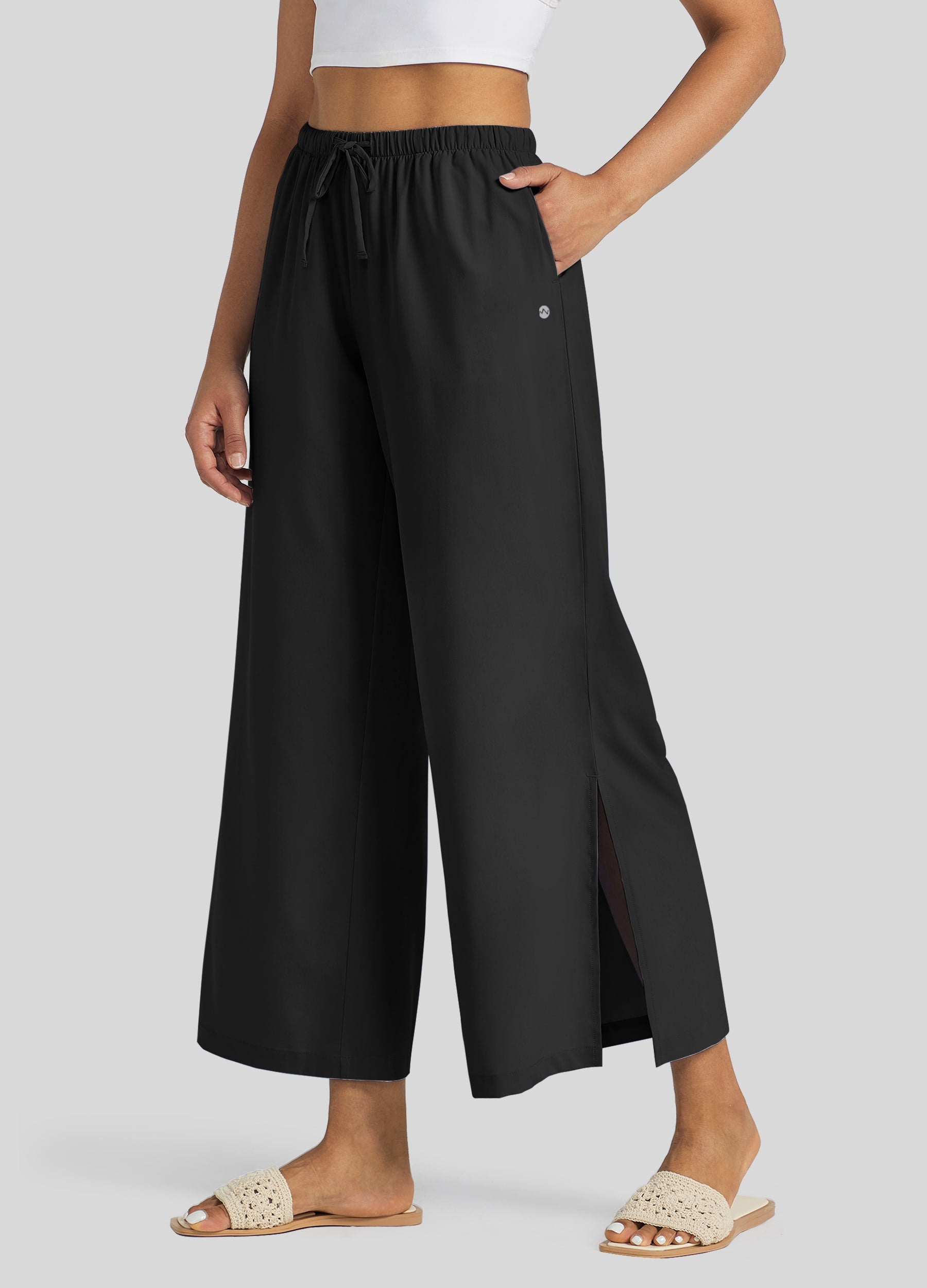 Womens Wide-Leg Cropped Pants black