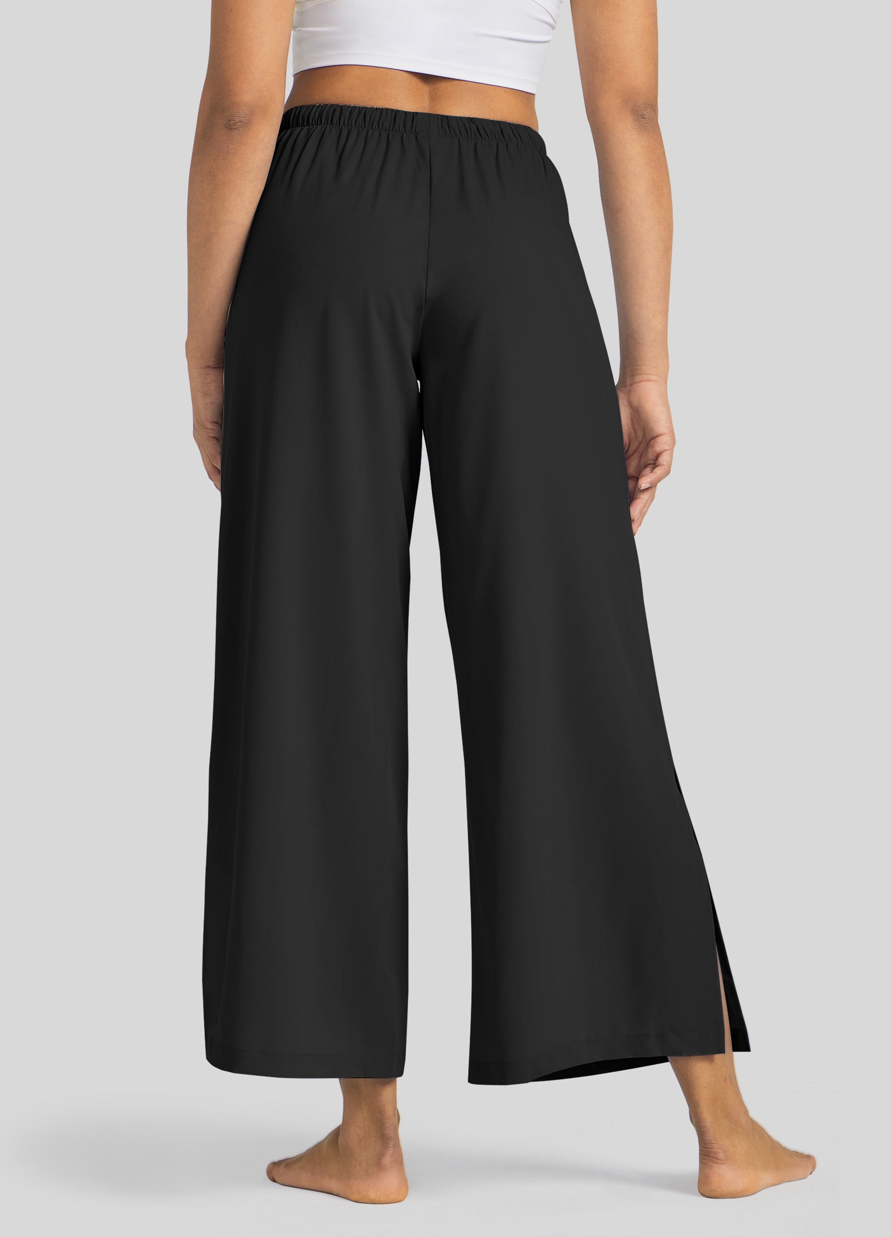 Womens Wide-Leg Cropped Pants black
