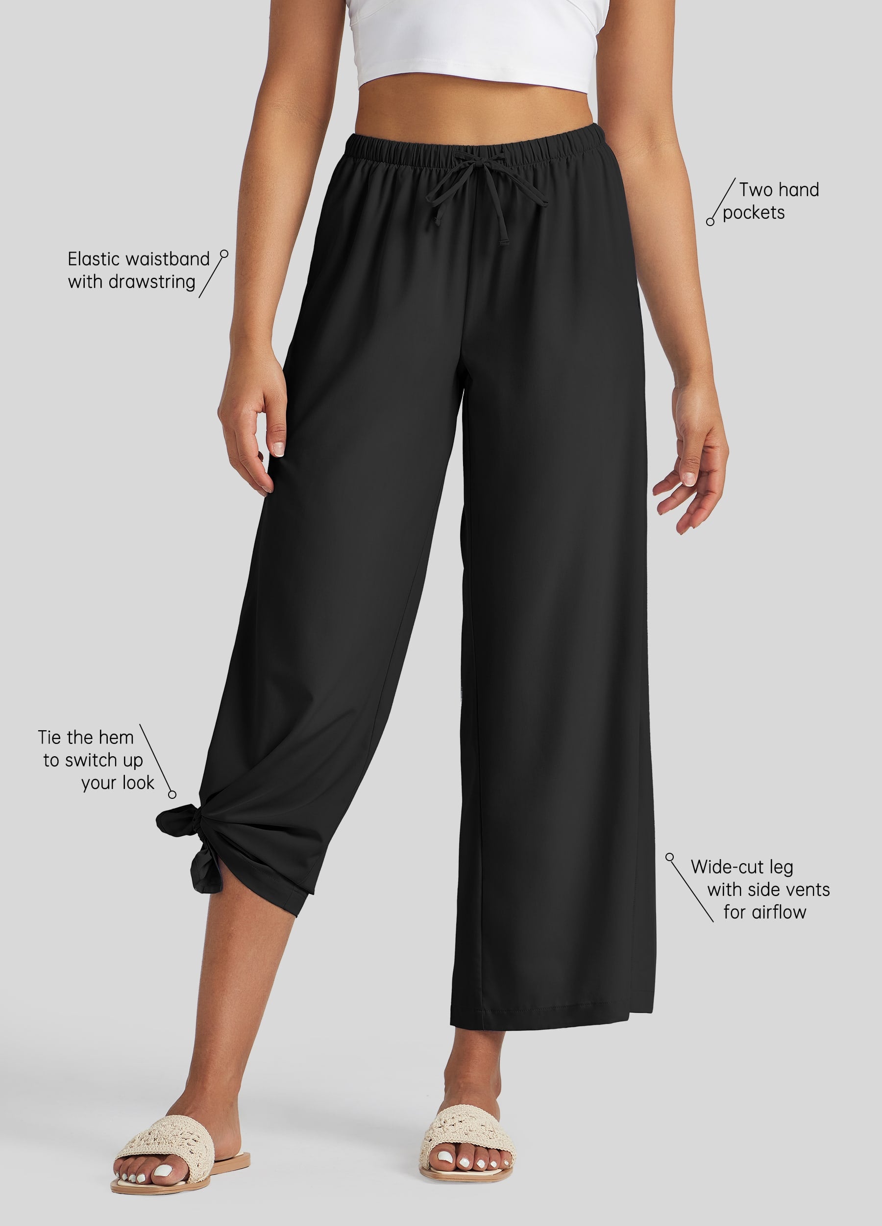 Womens Wide-Leg Cropped Pants black
