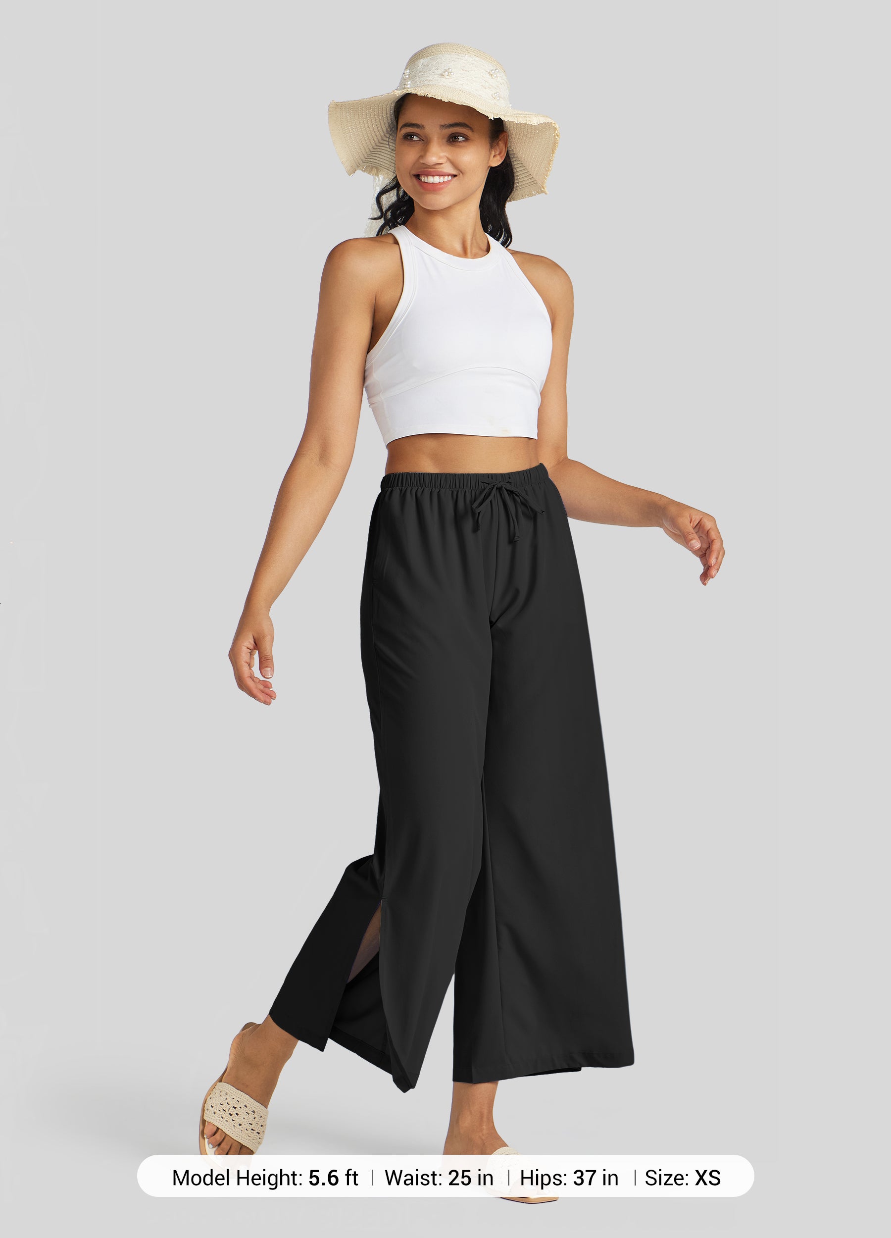 Womens Wide-Leg Cropped Pants black