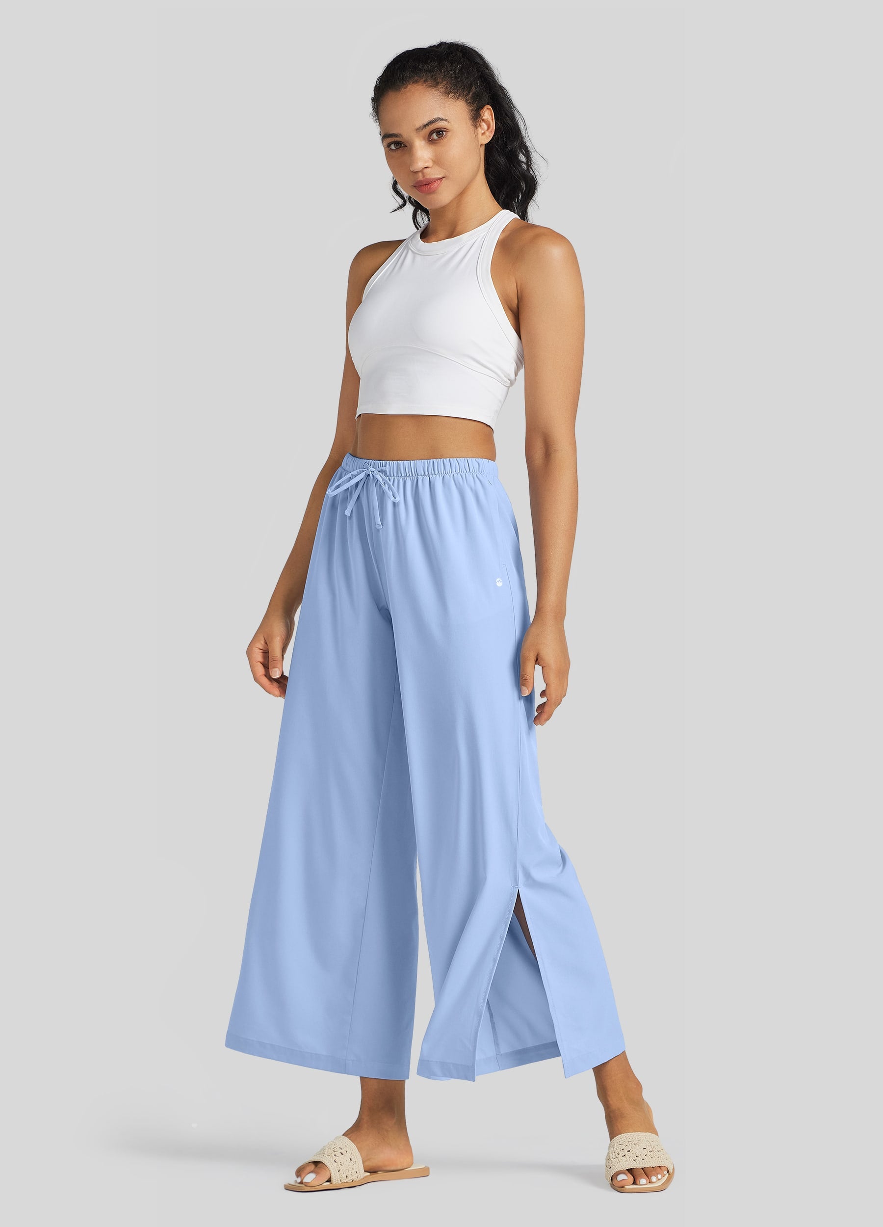 Womens Wide-Leg Cropped Pants light blue