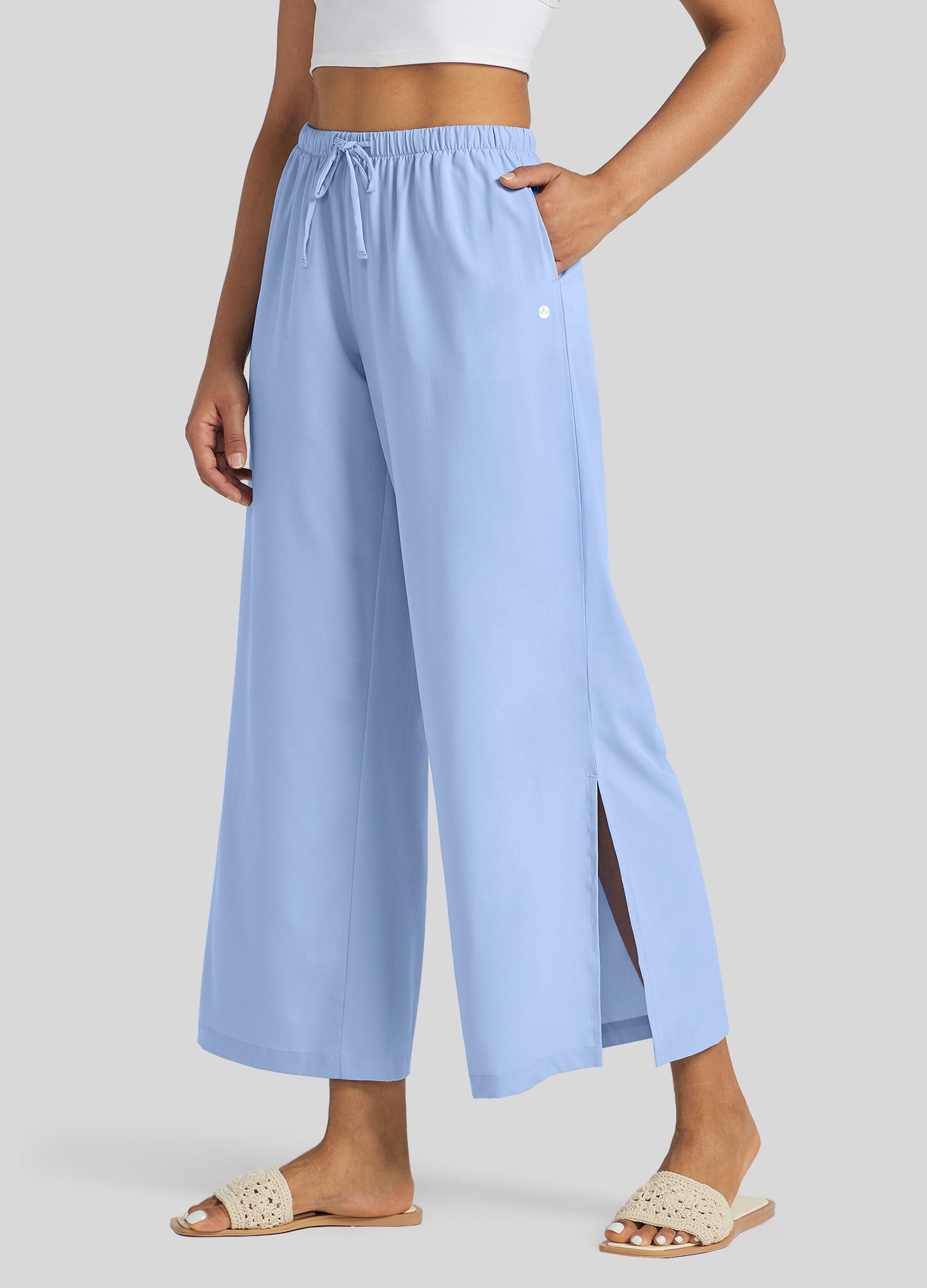 Womens Wide-Leg Cropped Pants light blue