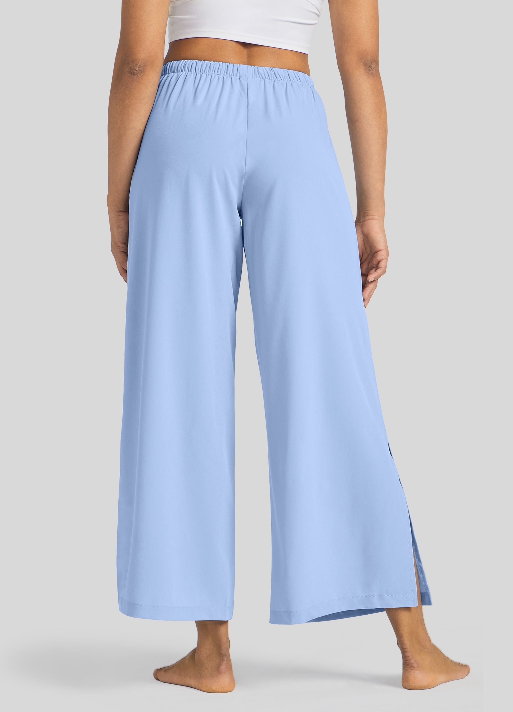Womens Wide-Leg Cropped Pants light blue