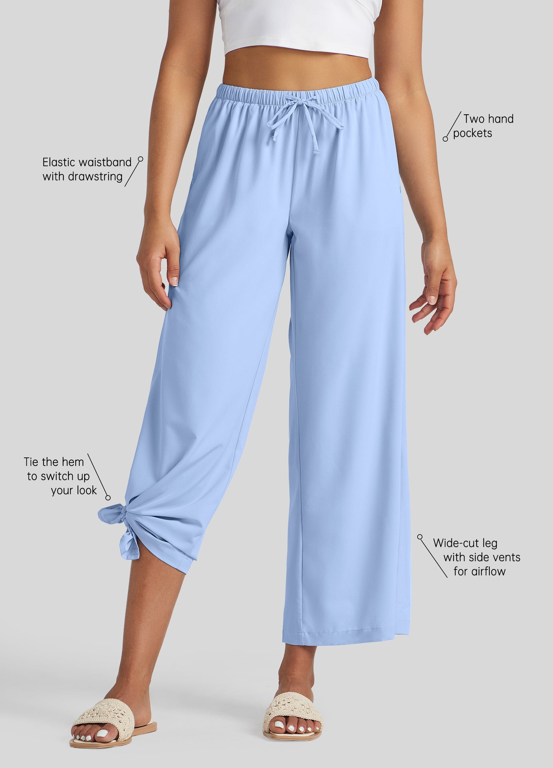 Womens Wide-Leg Cropped Pants light blue