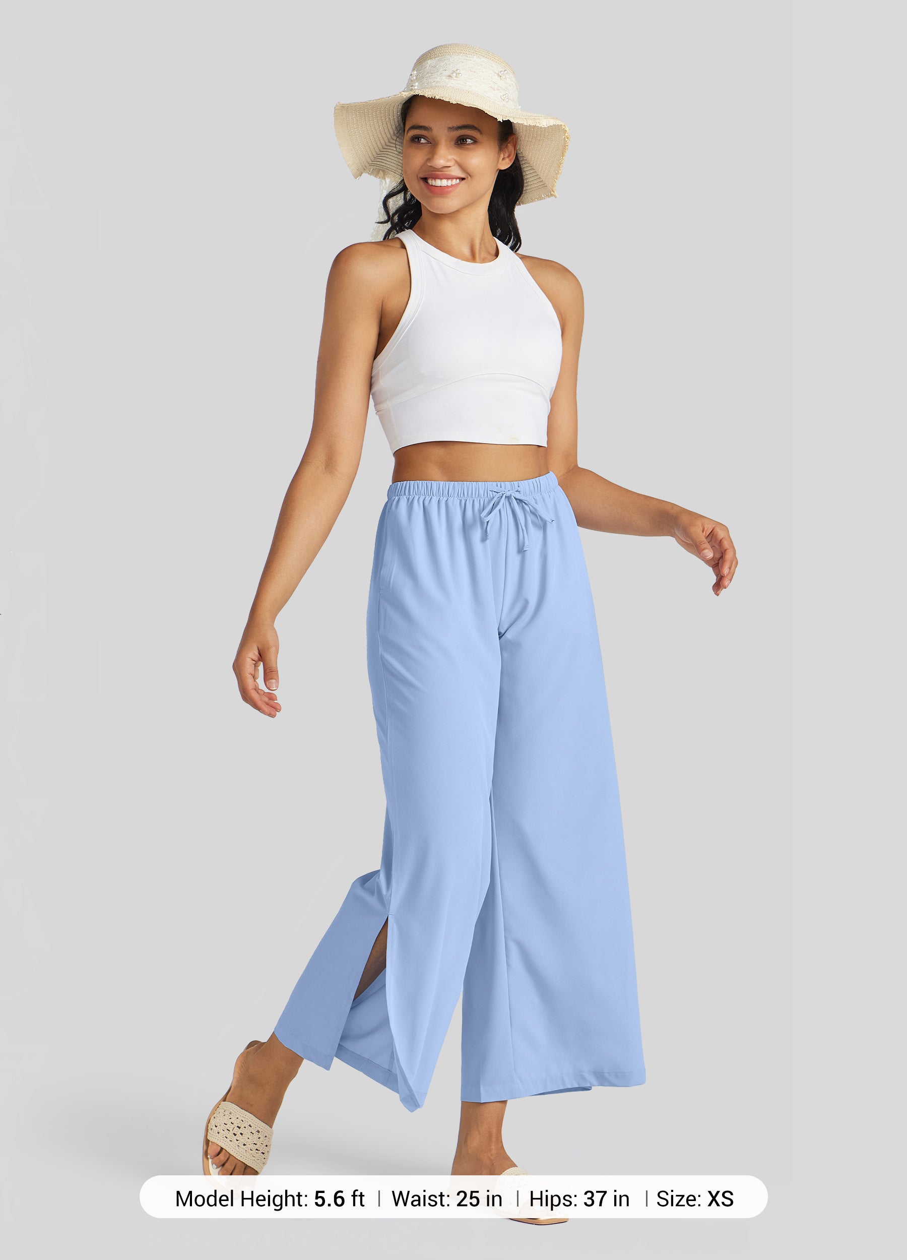 Womens Wide-Leg Cropped Pants light blue