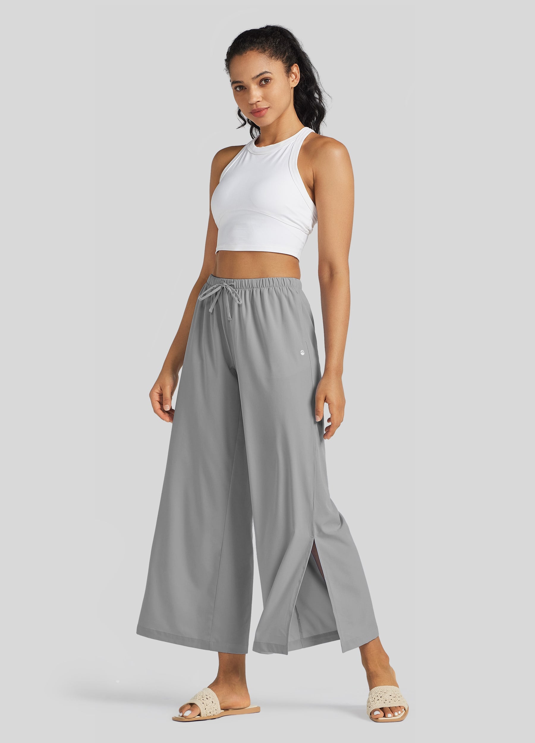 Womens Wide-Leg Cropped Pants light gray