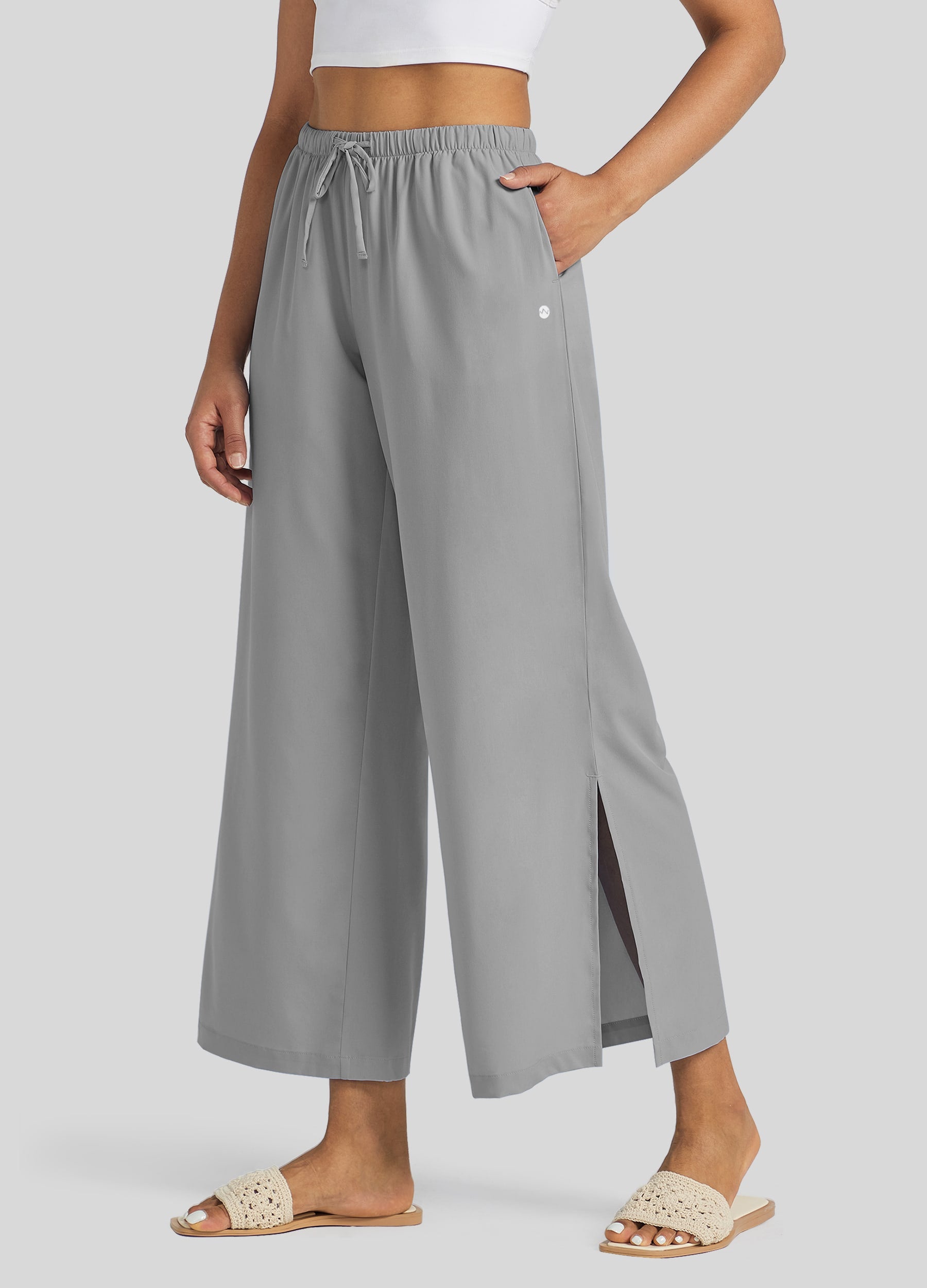 Womens Wide-Leg Cropped Pants light gray