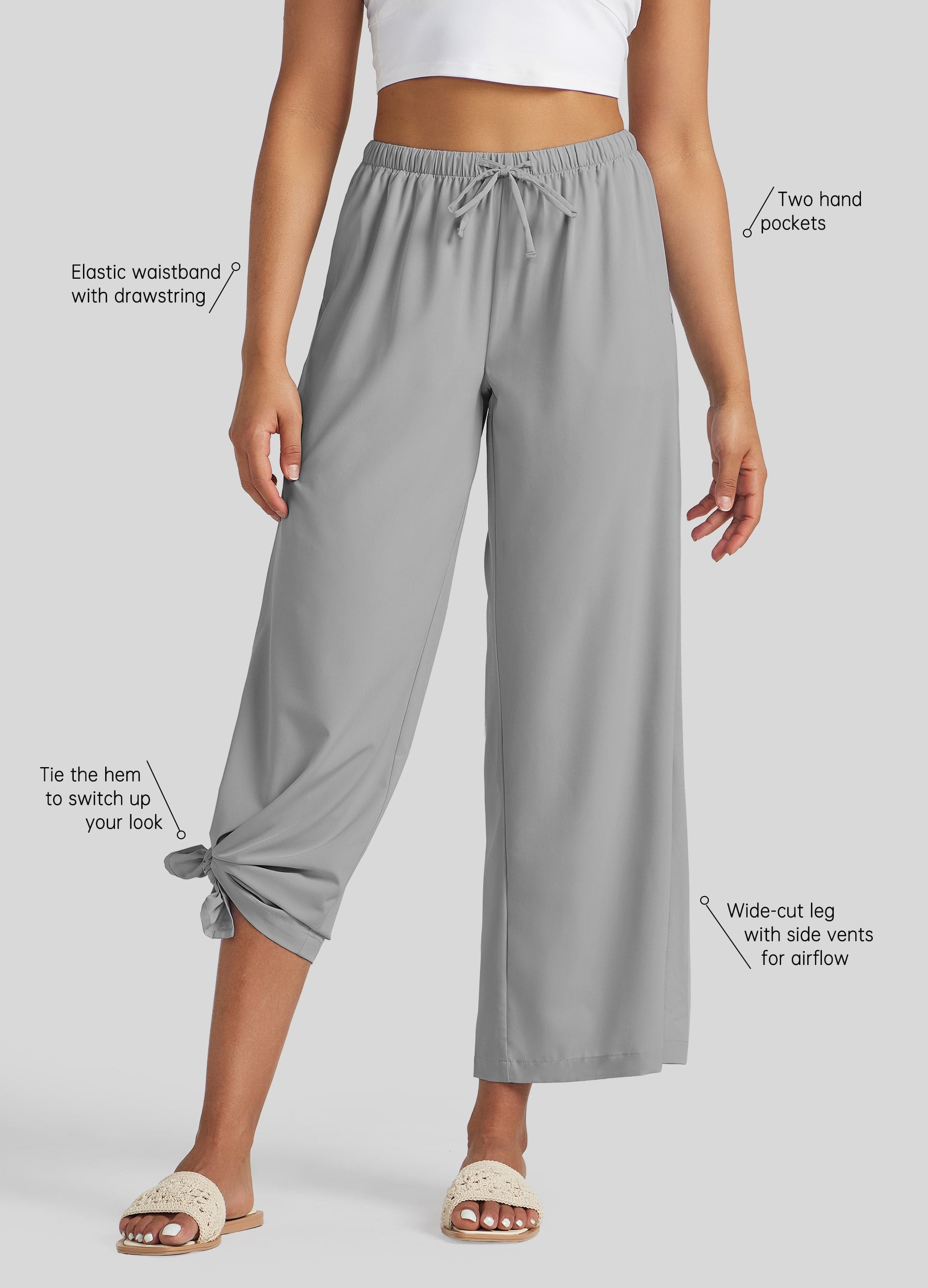 Womens Wide-Leg Cropped Pants light gray
