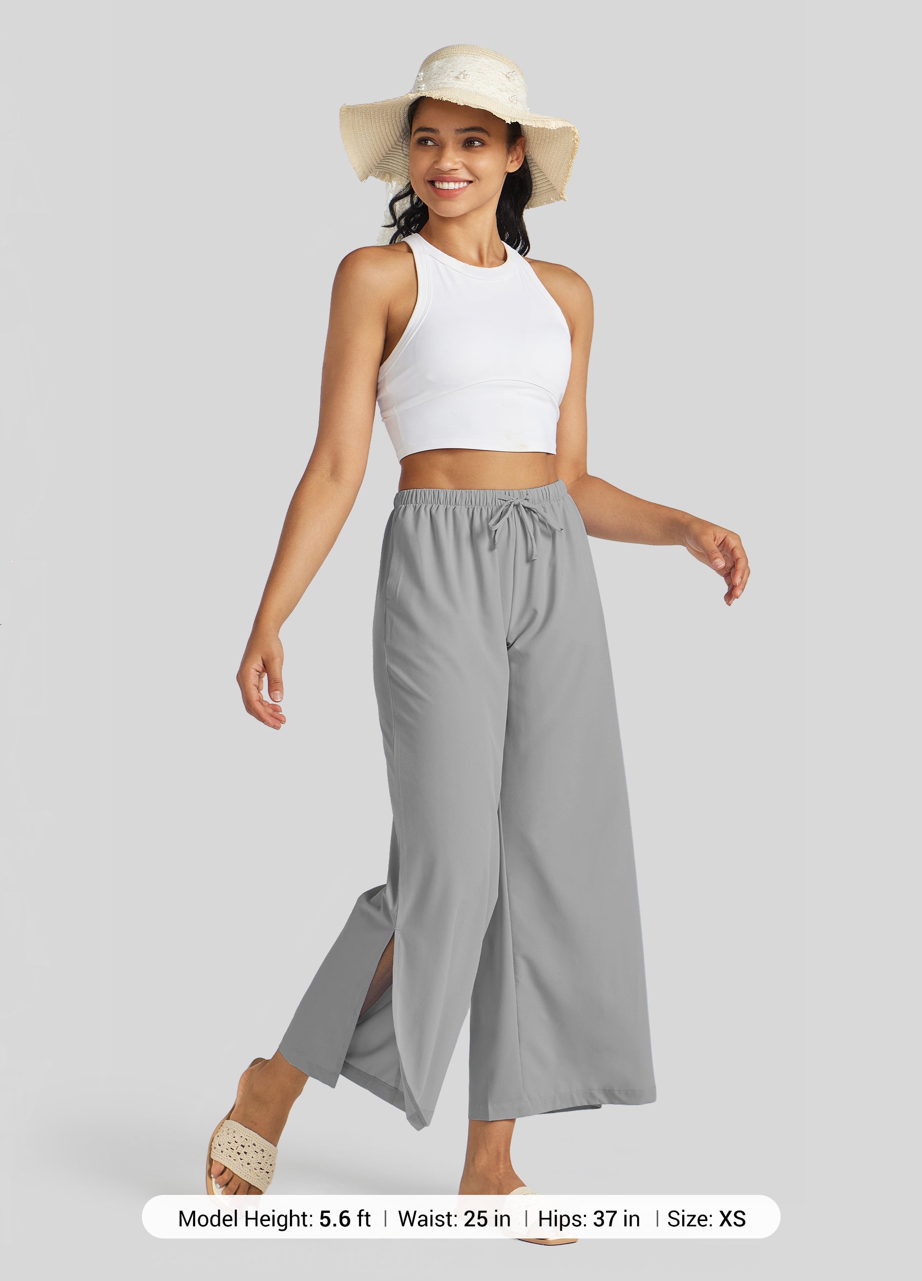 Womens Wide-Leg Cropped Pants light gray