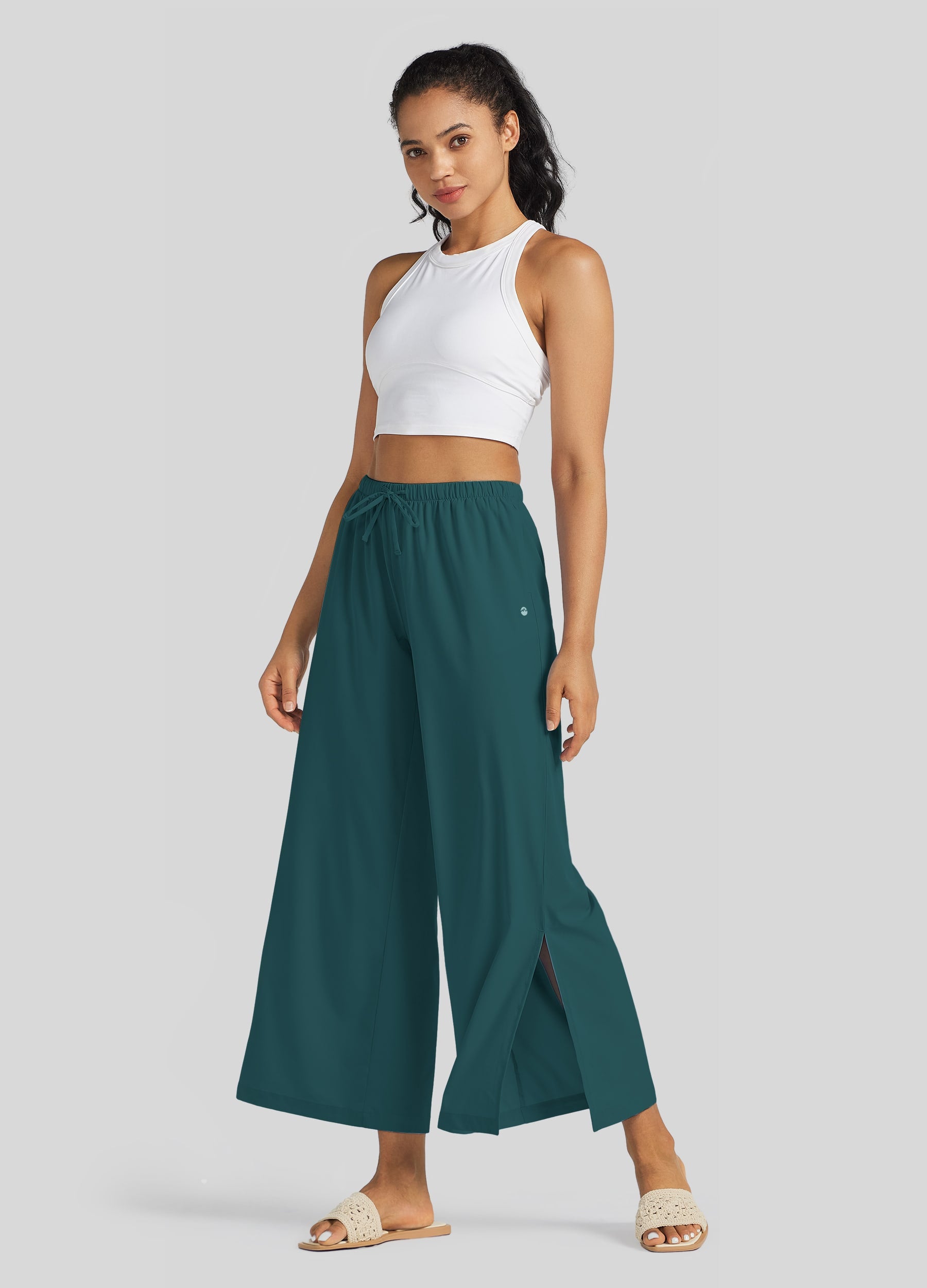 Womens Wide-Leg Cropped Pants mallad green