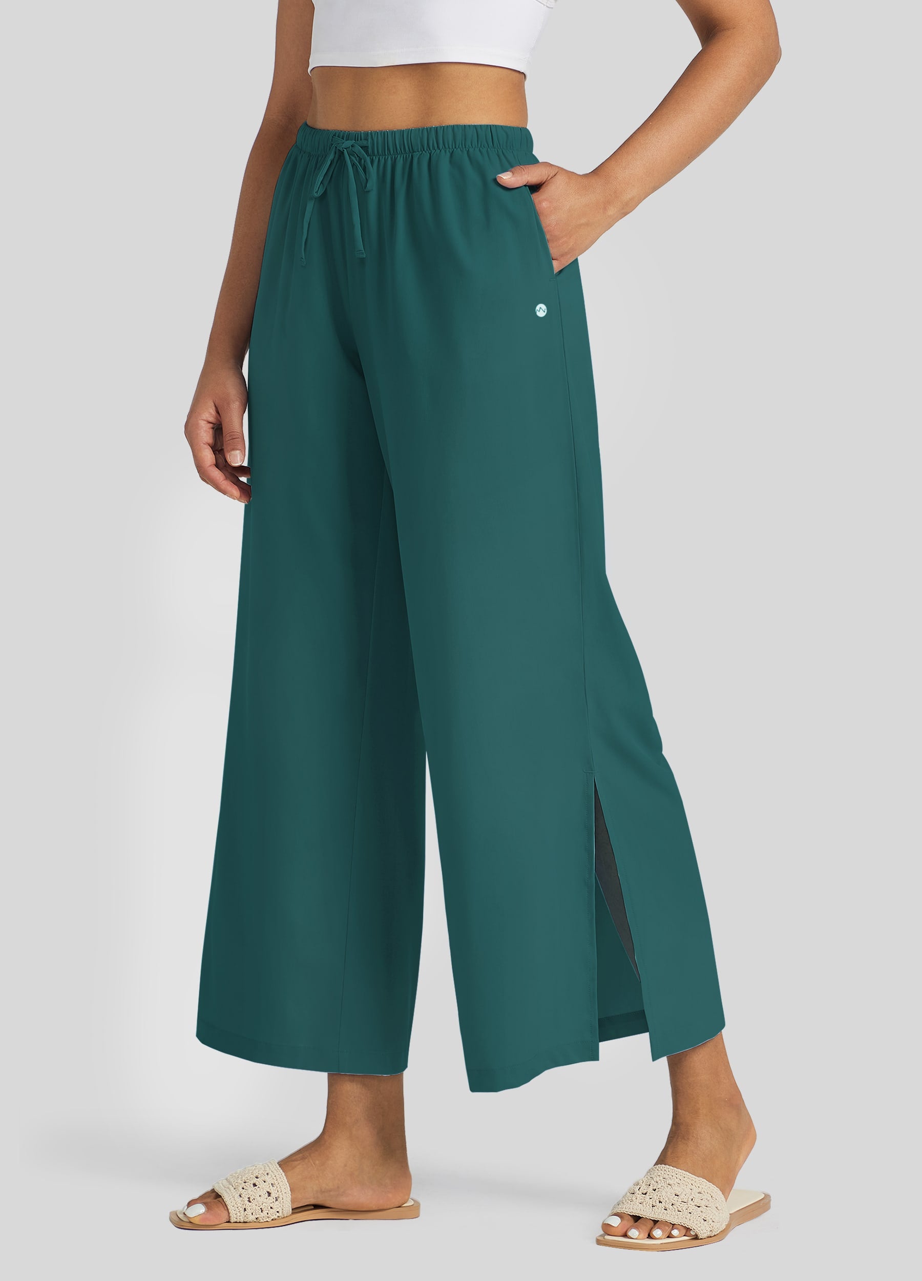 Womens Wide-Leg Cropped Pants mallad green
