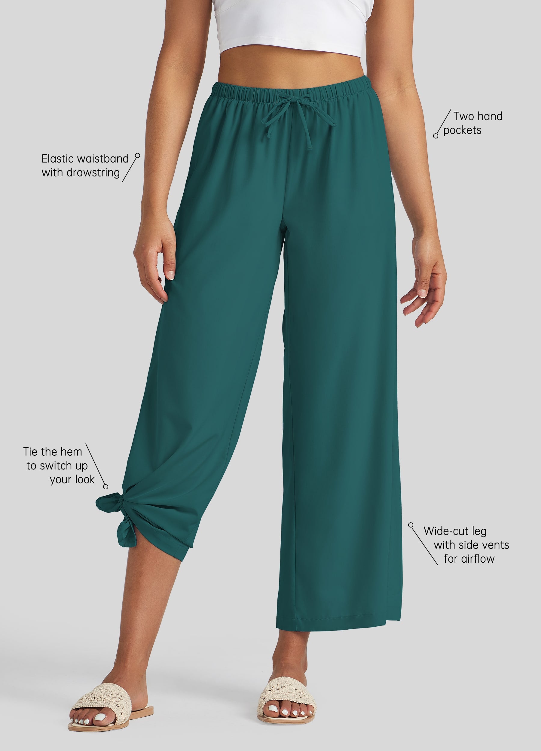 Womens Wide-Leg Cropped Pants mallad green