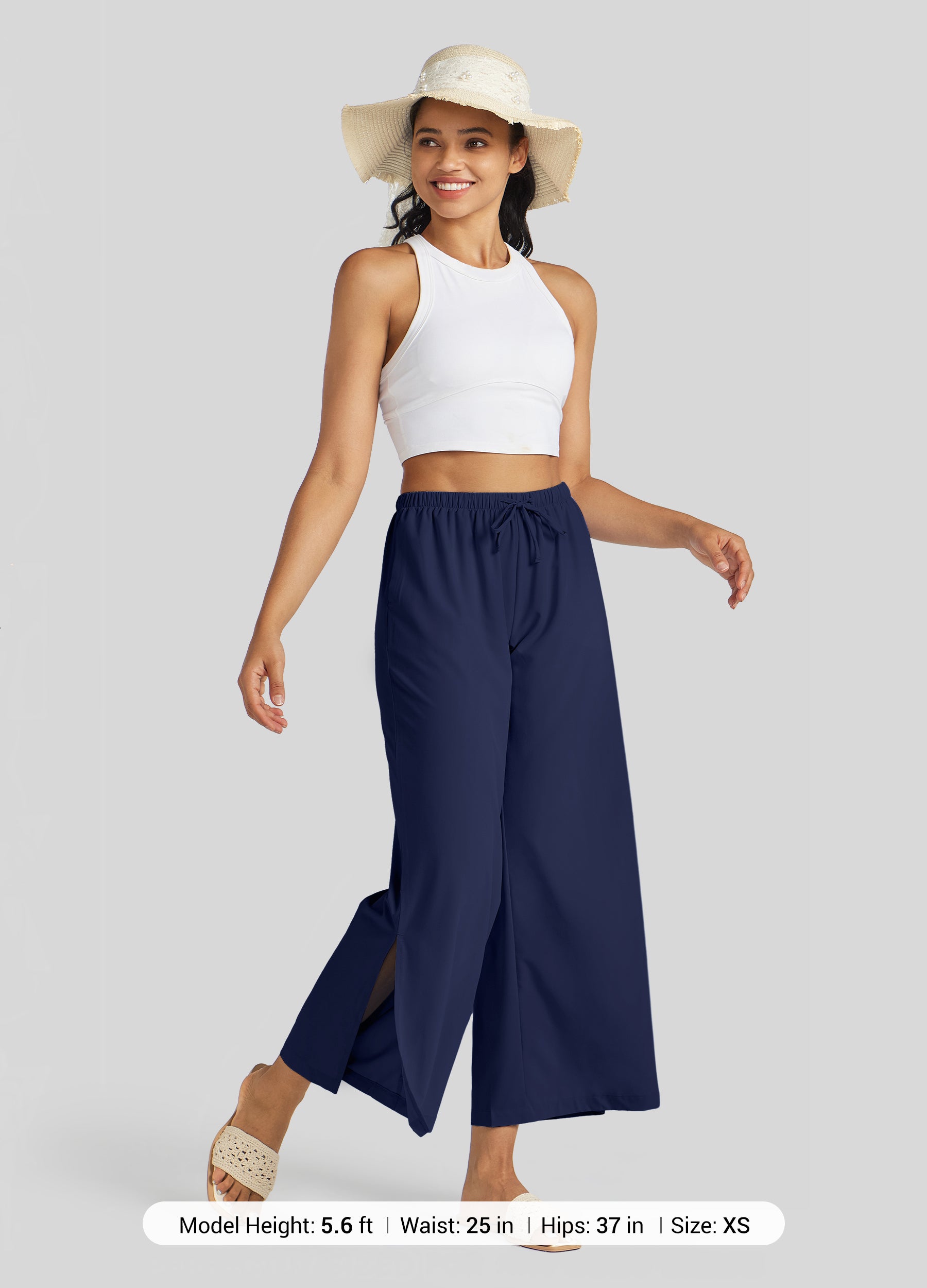 Womens Wide-Leg Cropped Pants navy